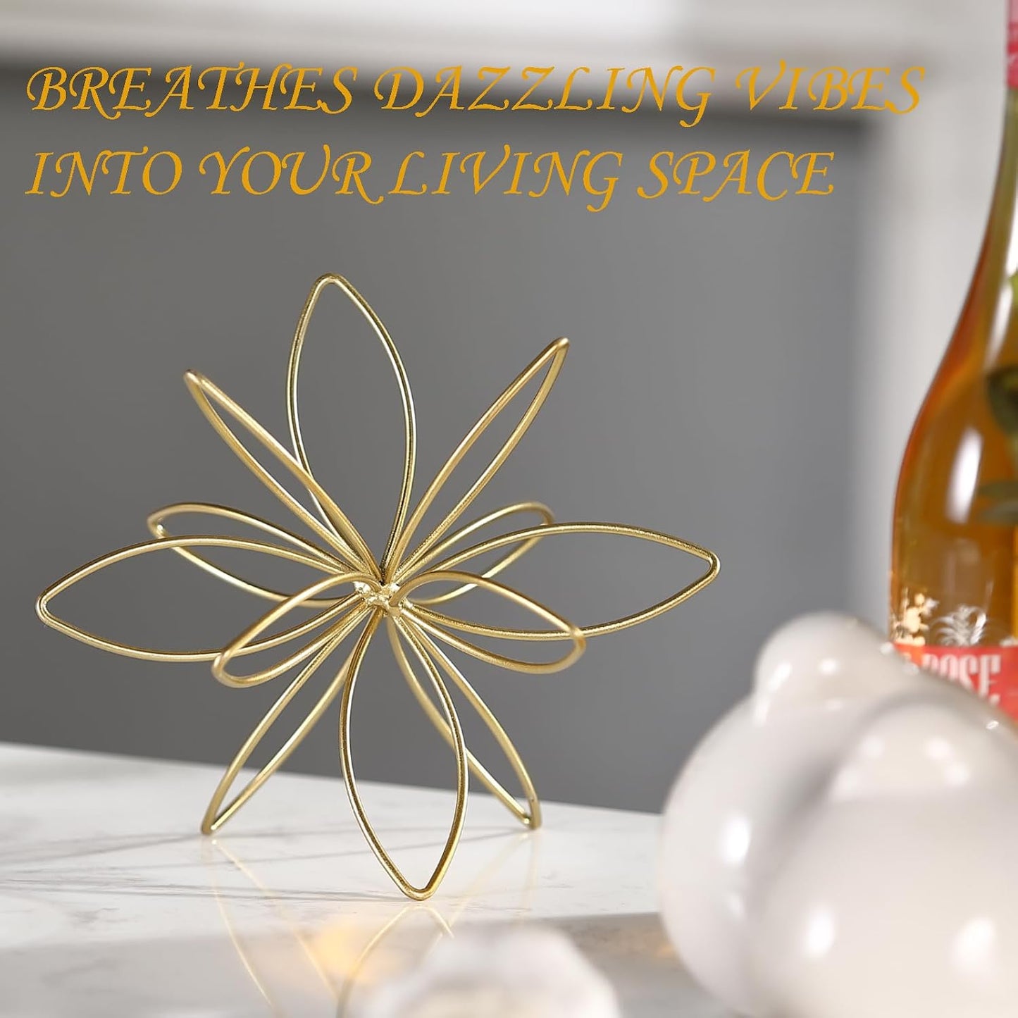 Metal Floral Tabletop Sculpture / Golden-8in / Gold