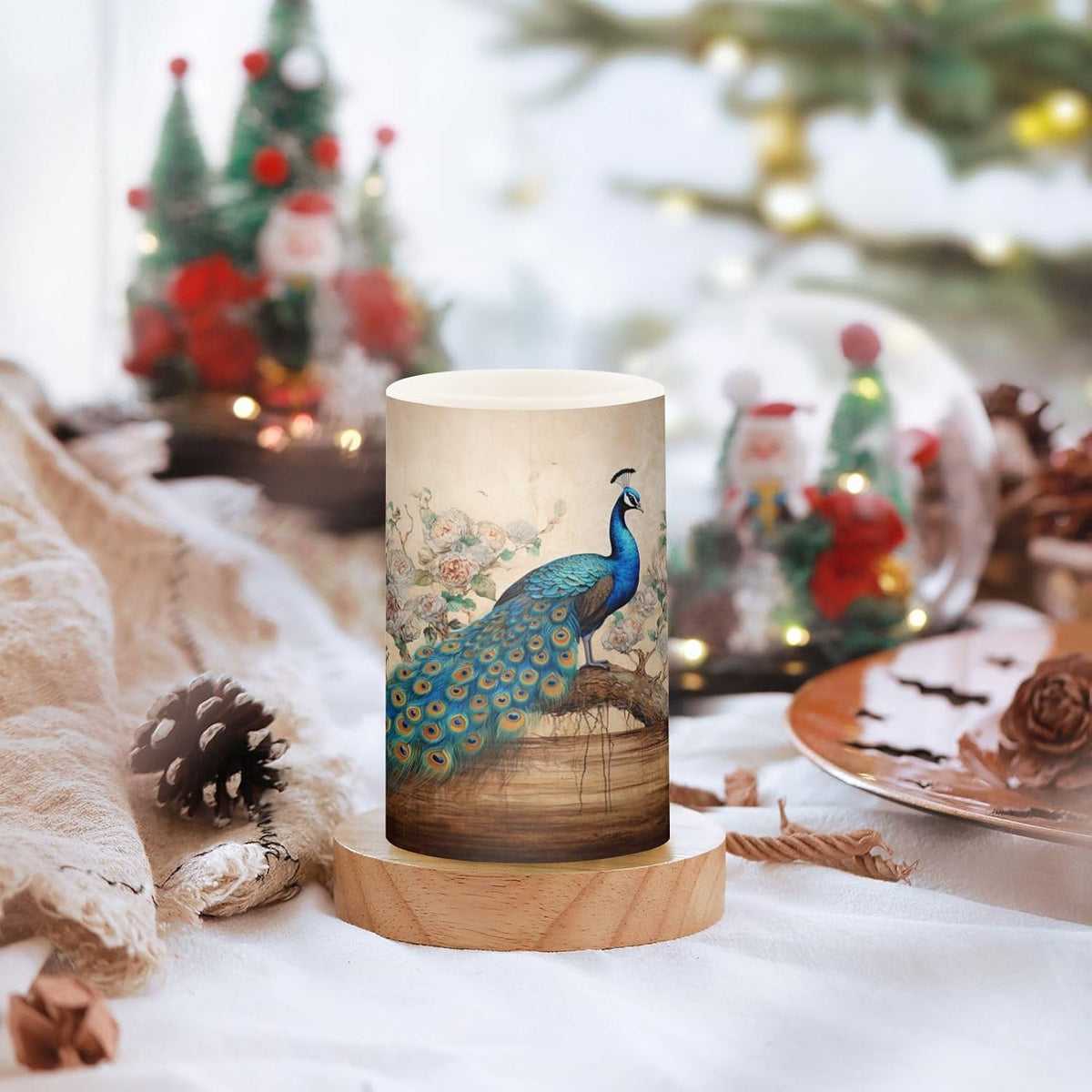 Flickering Flameless Candles, Vintage Peacock LED Candles with Remote Timer, Set of 2 Battery Operated Candle for