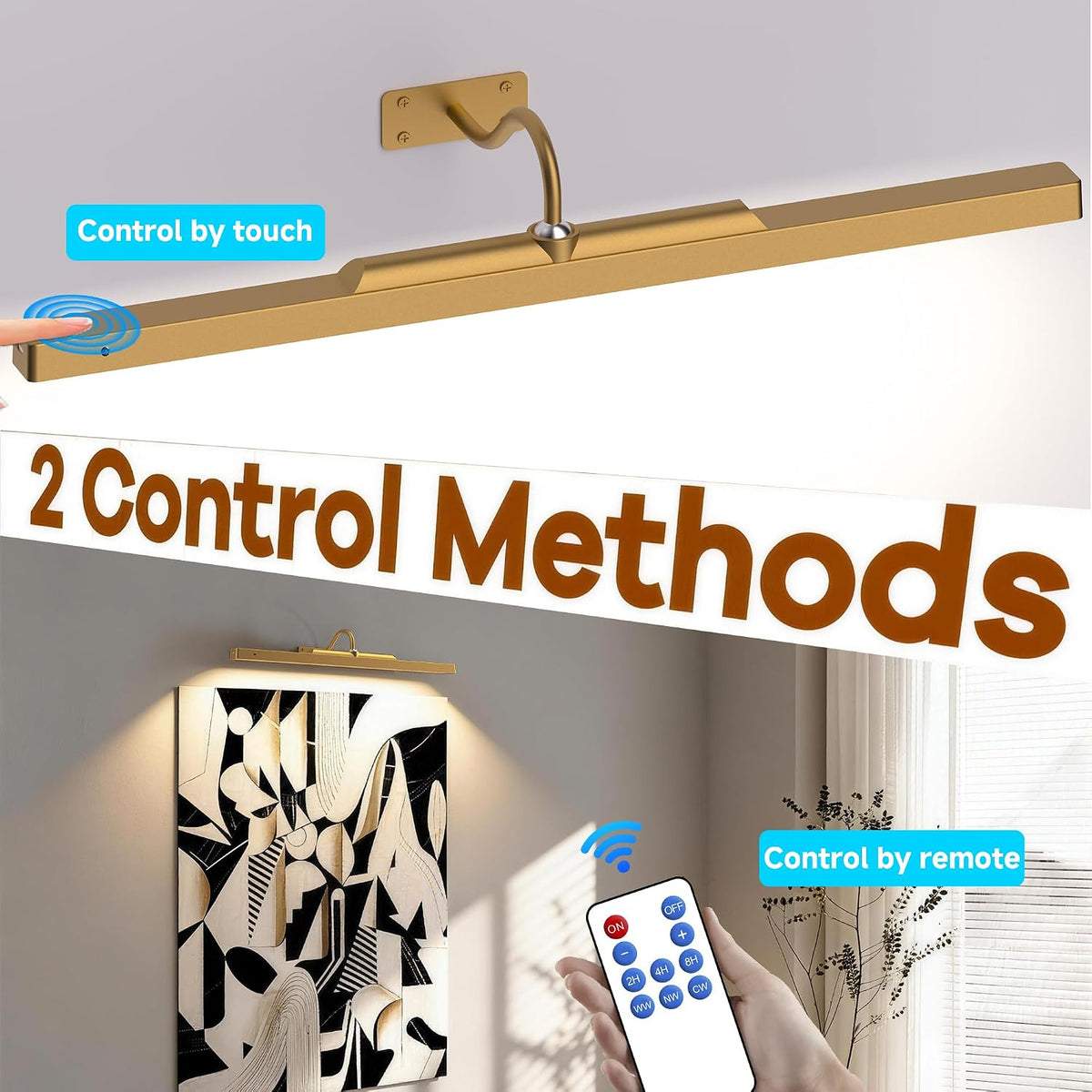 Picture Lights for Wall Brass,6000mAh Battery Operated Art Frame Lighting,Cordless Wireless Remote Dimmable Wall Light