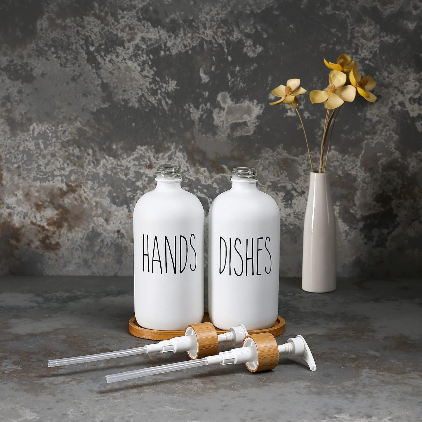 MOMEEMO White Soap Dispenser Set, Contains Hand and Dish Soap Dispenser, Suitable for Kitchen Decor. (White) | Contains