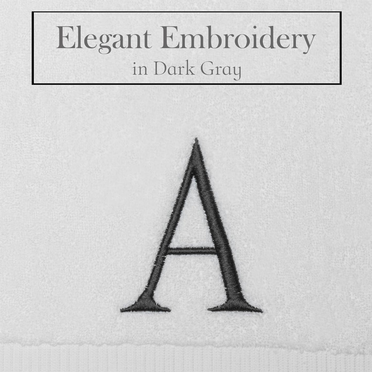 White with Dark Gray Monogrammed Hand Towels for Bathroom Set of 2 Letter A | Luxury Hotel Quality Initial Towels For