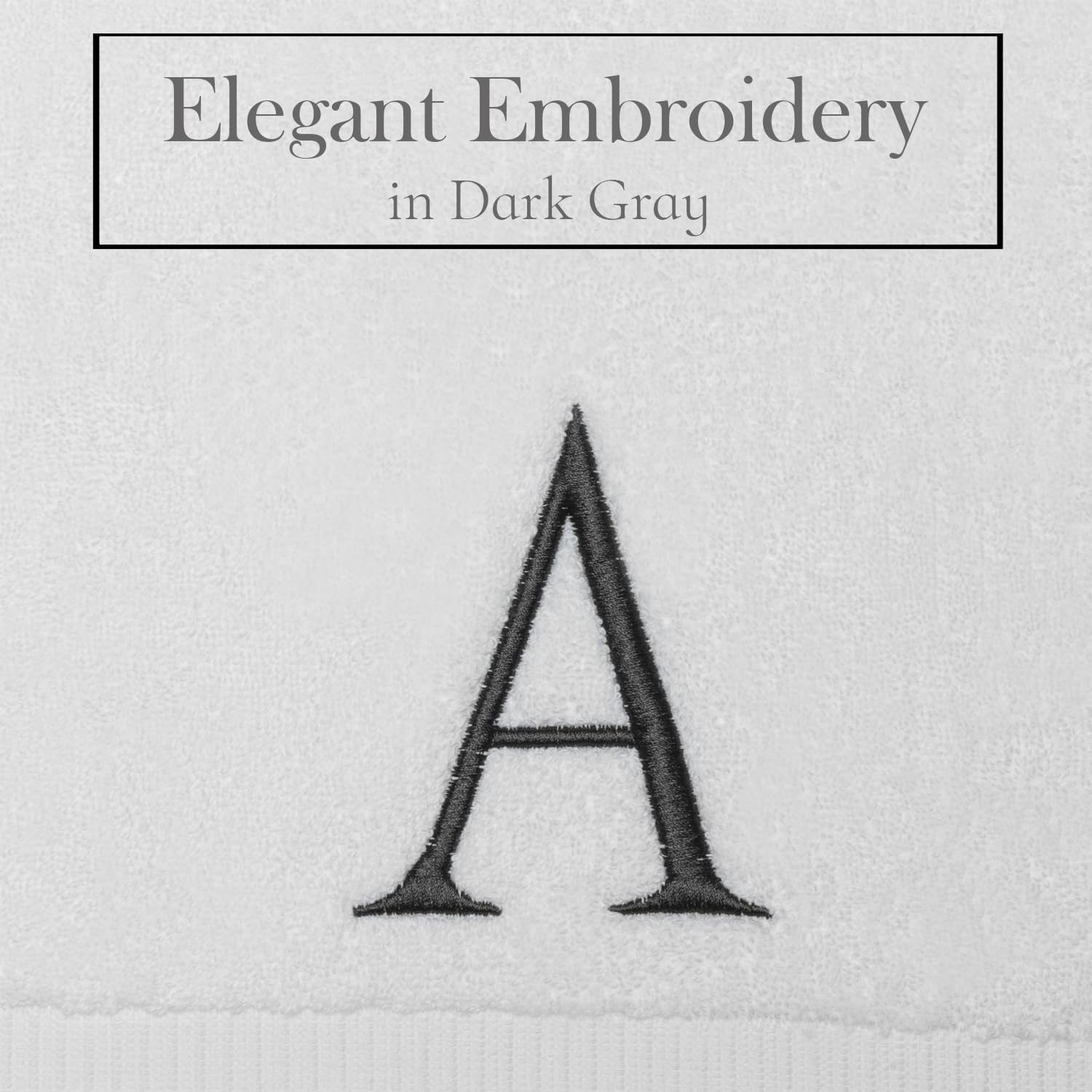 White with Dark Gray Monogrammed Hand Towels for Bathroom Set of 2 Letter A | Luxury Hotel Quality Initial Towels For