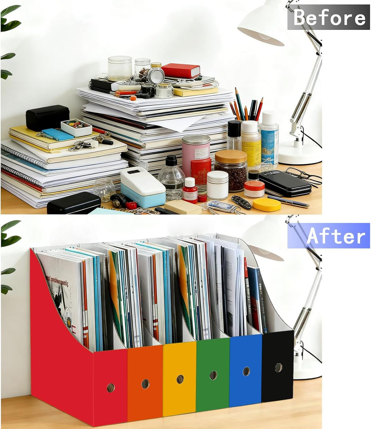 Limitliho 24 Pack Six color Cardboard Magazine Holder for Desk or Shelves