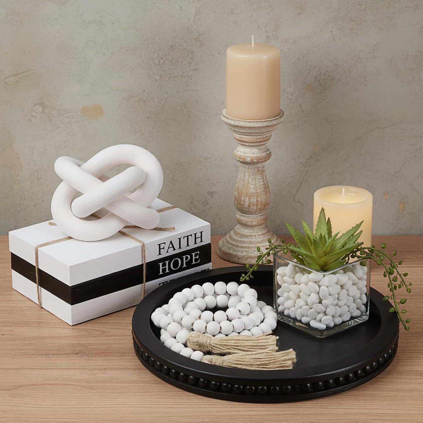 Rustic Wooden Coffee Table Tray Decoration Set / Black / Trust / Set of 6