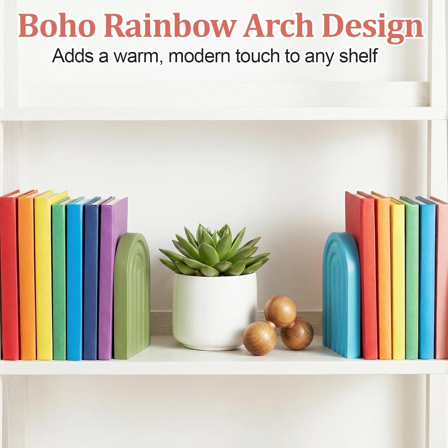 Boho Arch Wooden Rainbow Bookends Book Ends / Desert Pastels / Set of 4