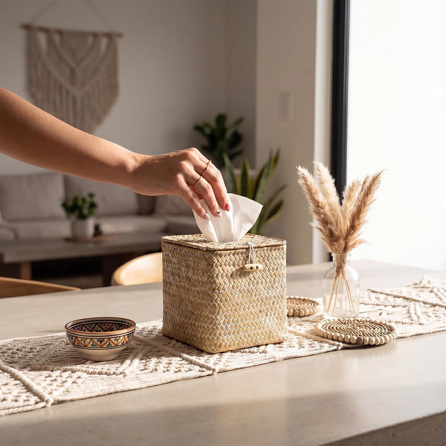 Tissue Box Cover Square Seagrass Tissue Box / Natural / Boho / Seaweed / Set of 2