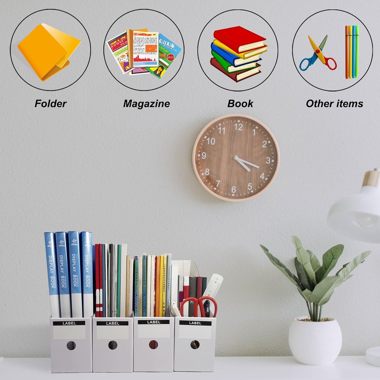 Limitliho 24 Pack White Cardboard Magazine Holder for Desk or Shelves | 10.6''H×10.2'L×3.5''W Magazine File Holder