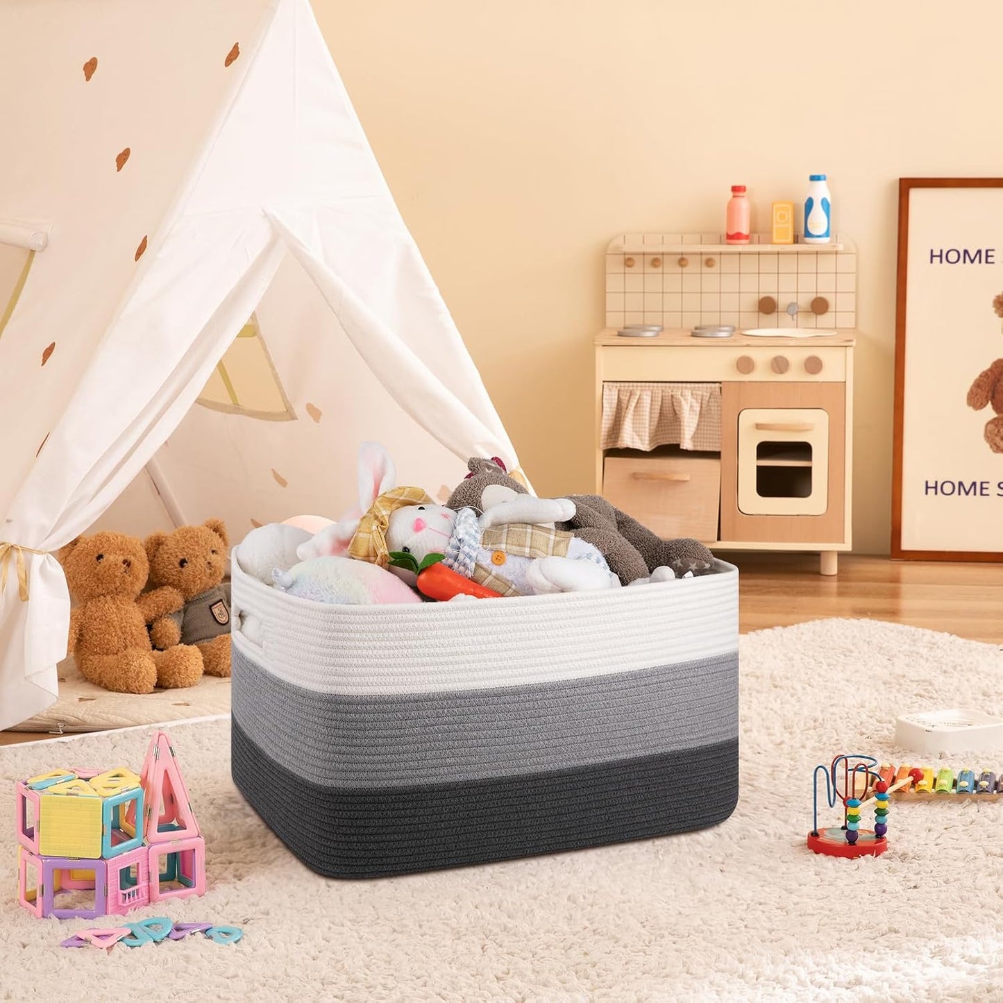 Rectangle Woven Baskets for Storage / Gradient Dark Grey / 22 x 17 x 12