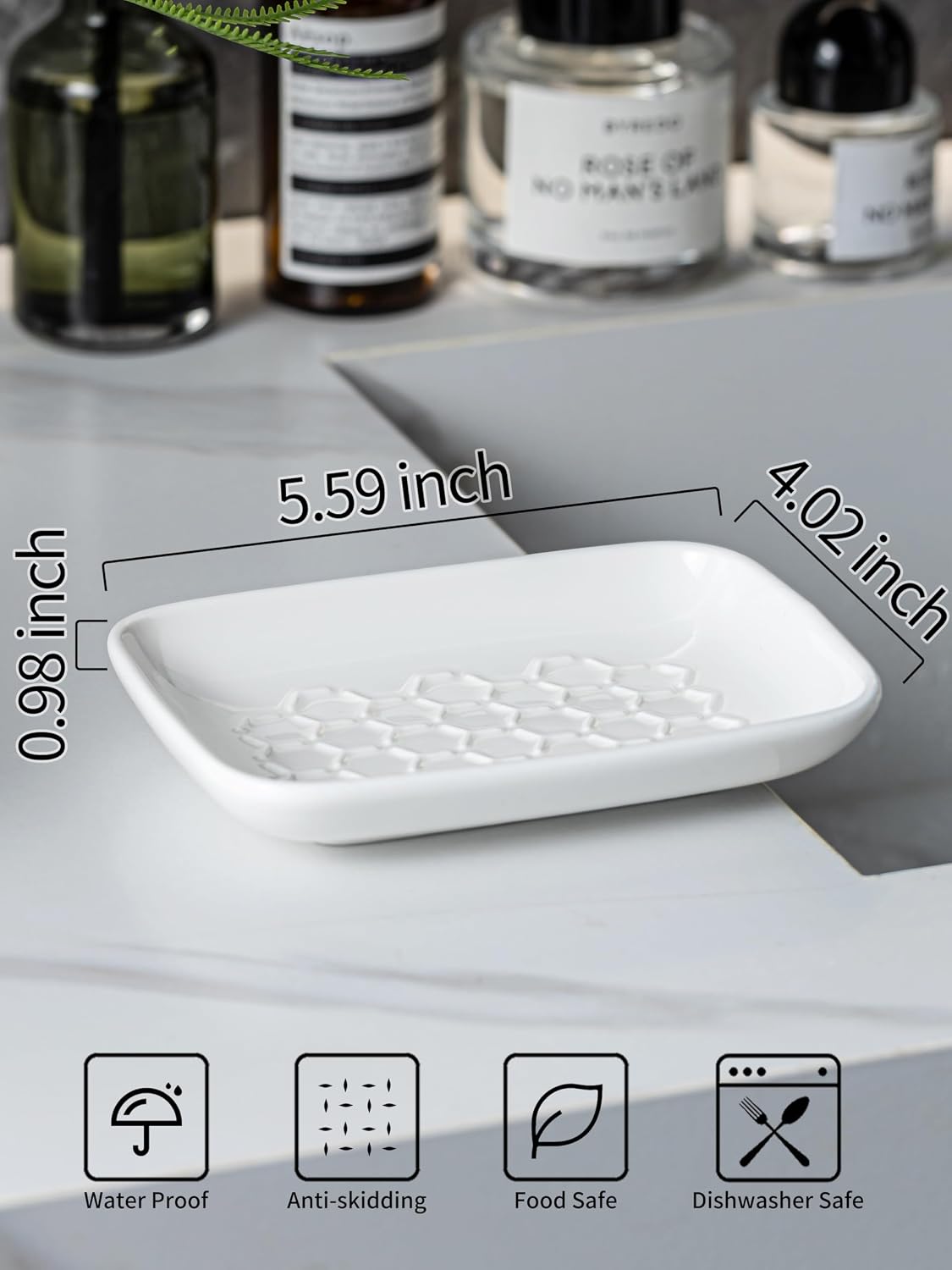 Ceramic Bar Soap Holder / White / Honeycomb