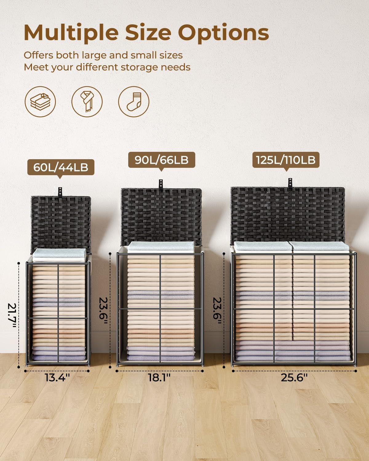 2 Removable Liner Bags & 2 Mesh Bags / Black / 13.4 x 13.4 x 21.7 / 60L
