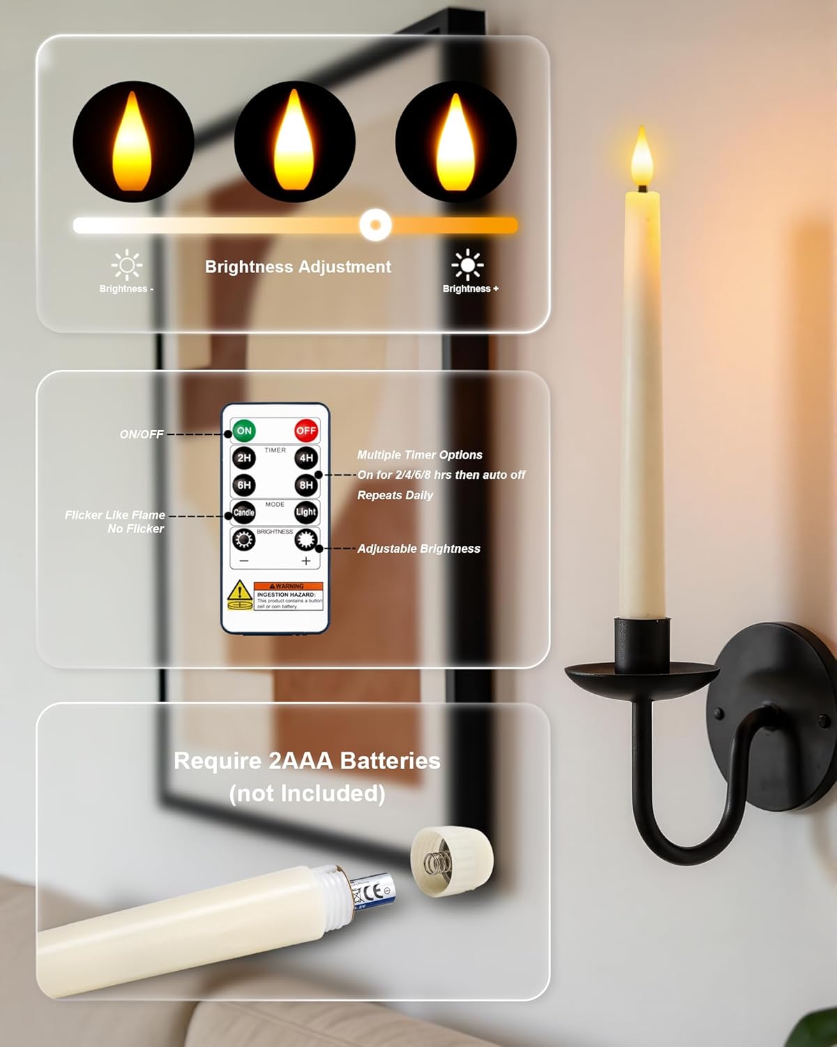 Homemory 12 Pcs Waxy Flameless Taper Candles with Remote, Led Flameless Candlesticks Classic Tall Candle, Flickering