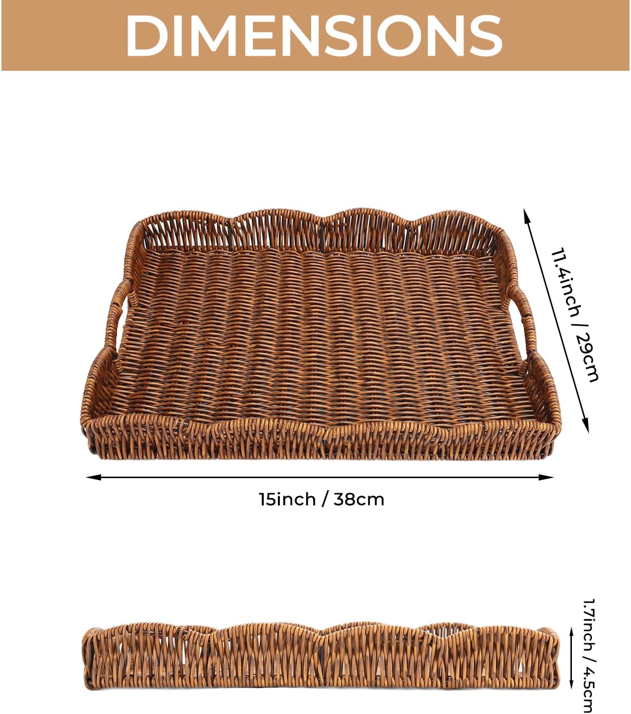 Rectangle Wicker Scalloped Tray / Brown