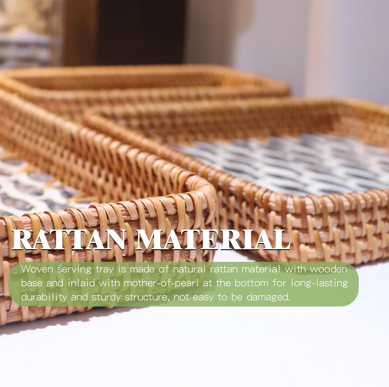 Rectangle Rattan Serving Tray / Black Fish