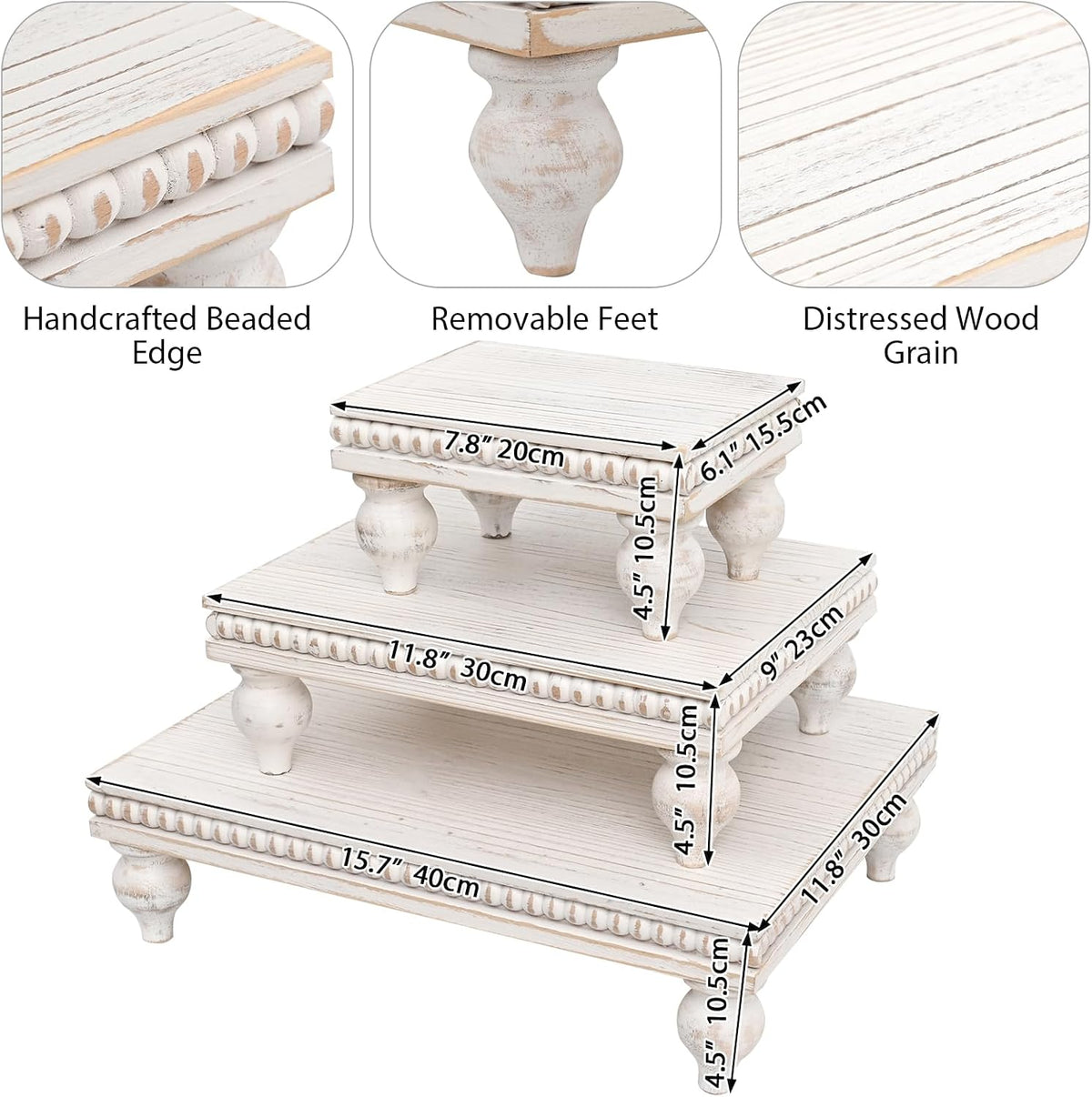 Swallowliving 3 Pcs Set Farmhouse Wood Risers for Display Decorative, Rustic Shabby Chic Tiered Tray for Kitchen