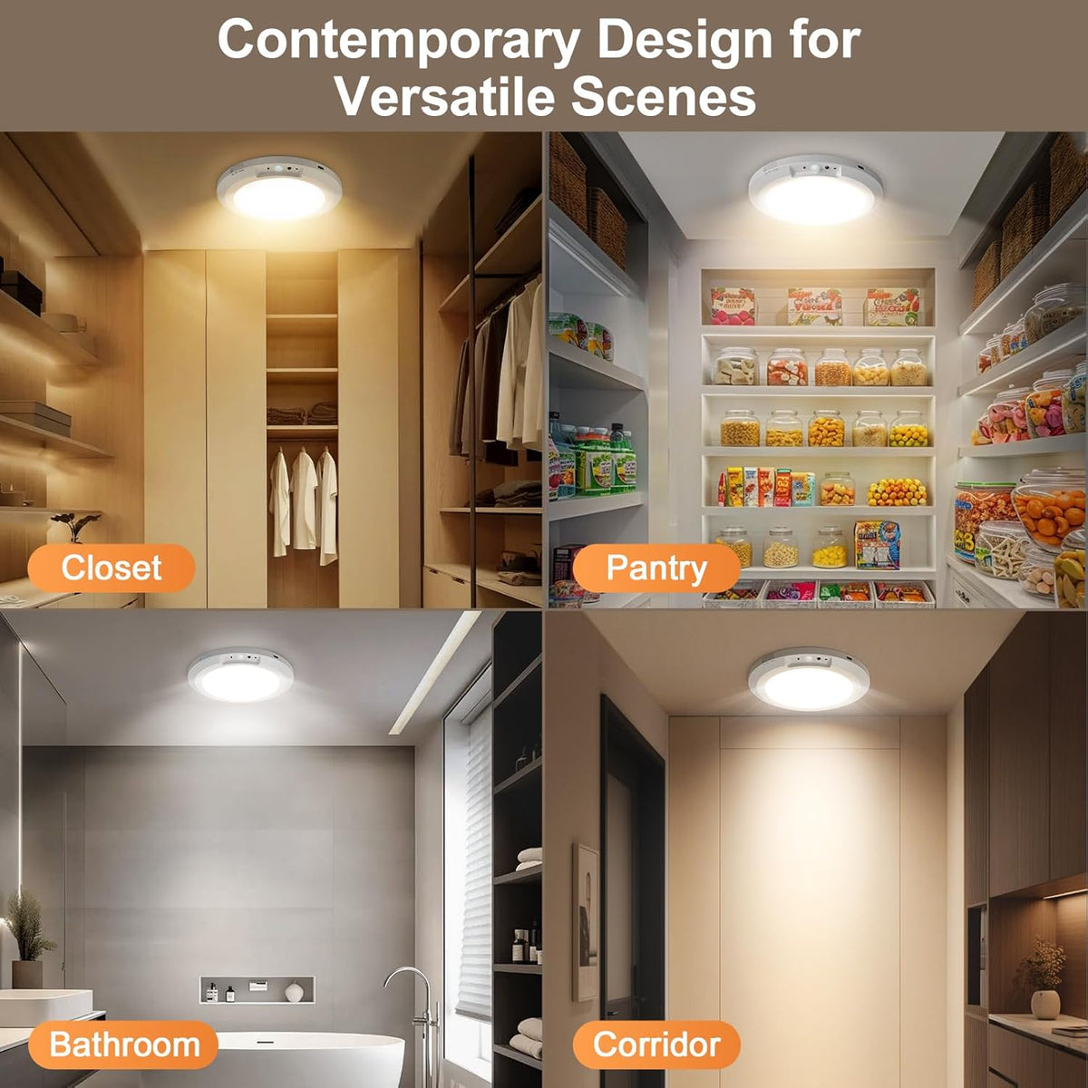 Rechargeable Motion Sensor Ceiling Light Indoor Closet Light with Remote | Battery Operated Ceiling Light with Timer