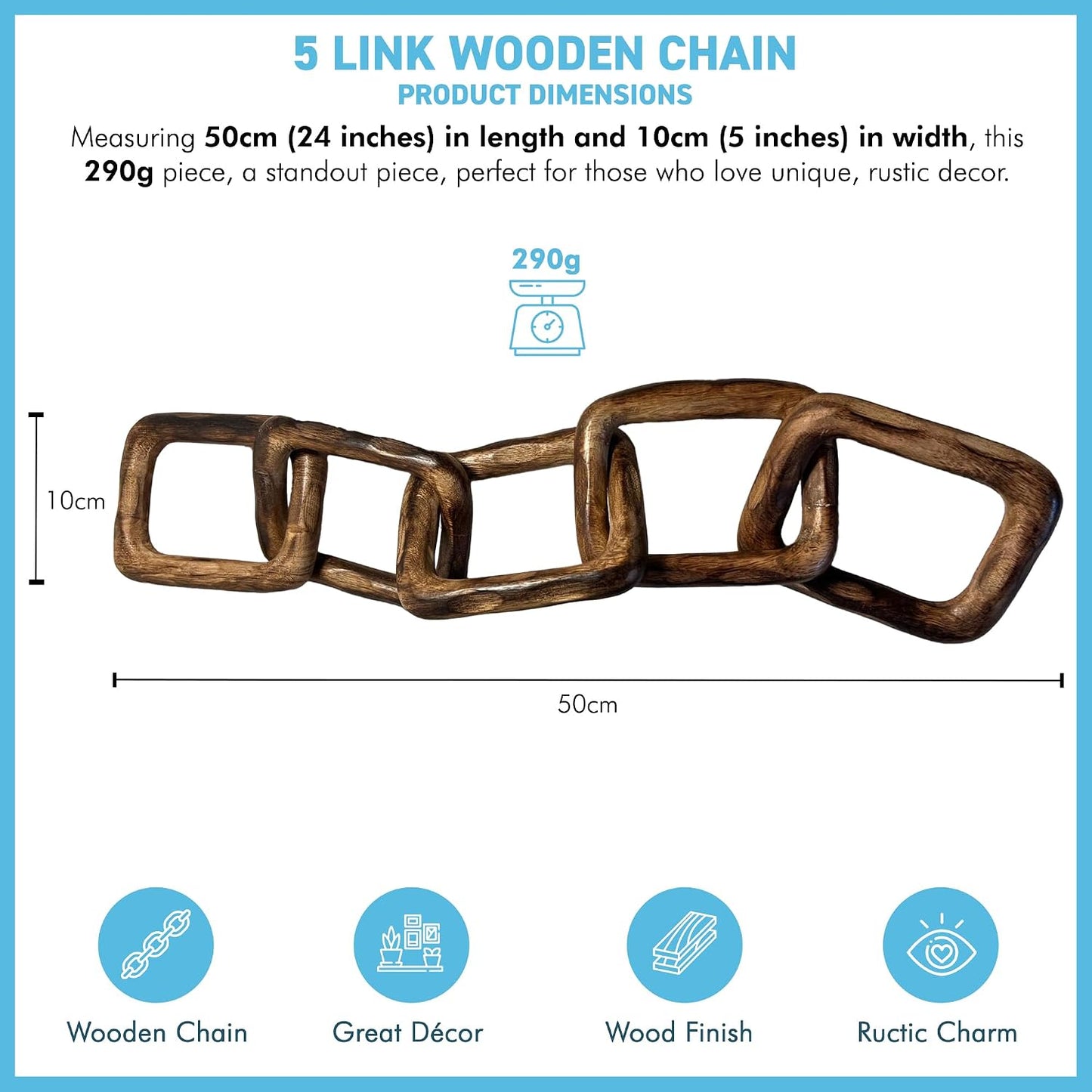 Rustic Wooden rectangular 5-Link Chain Ornament