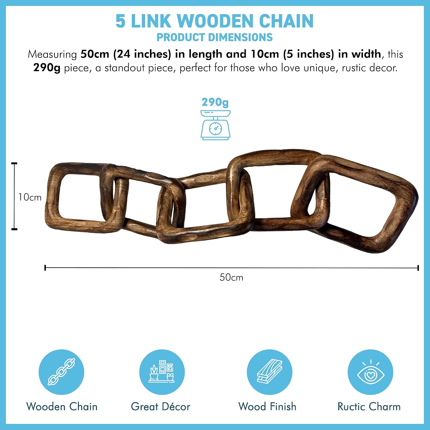 Rustic Wooden rectangular 5-Link Chain Ornament