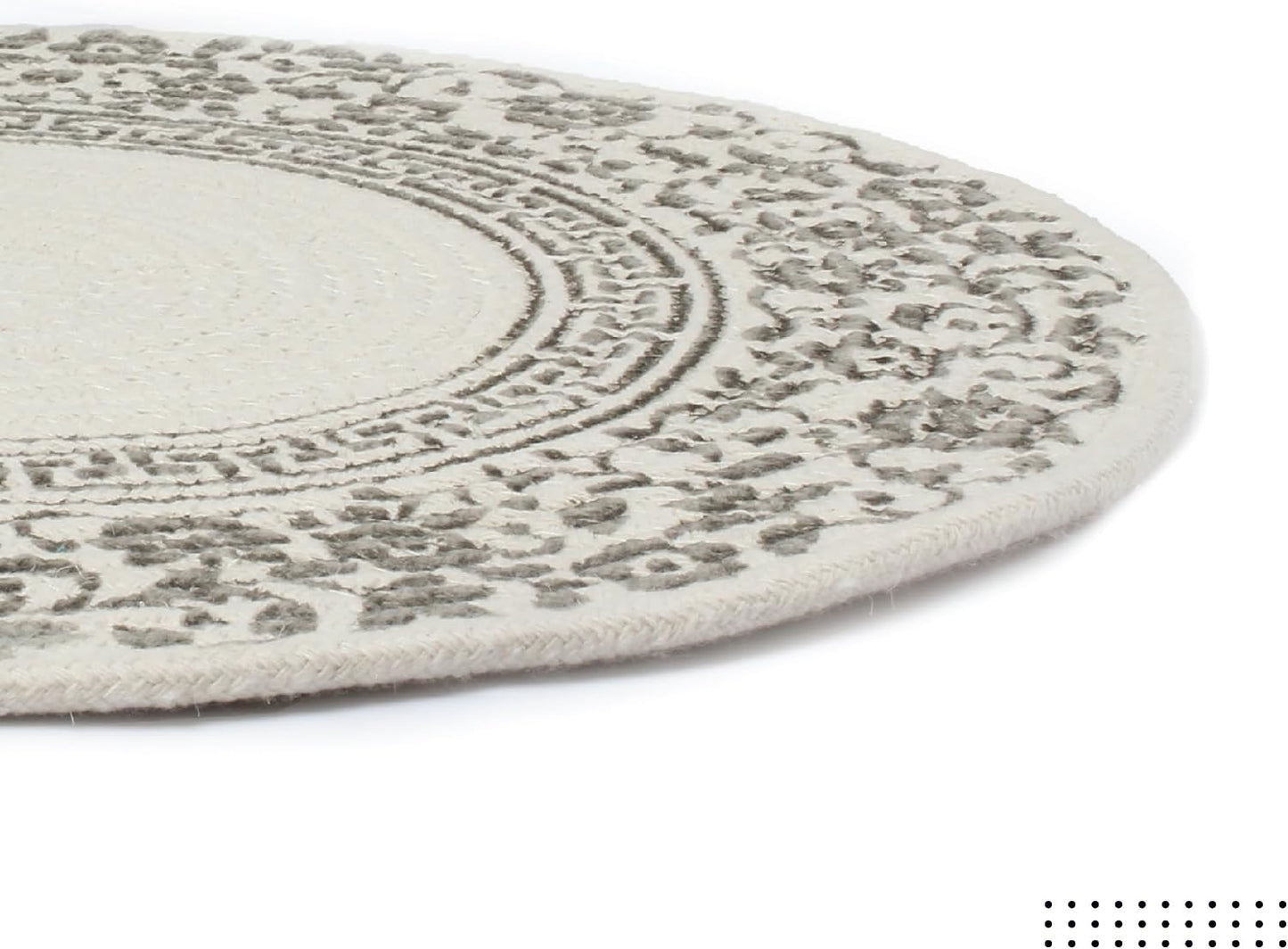Encasa XO Placemats, Round Cotton Dining Table Mats 13" | Printed Grey, Handcrafted Ribbed Texture | Heat Resistant