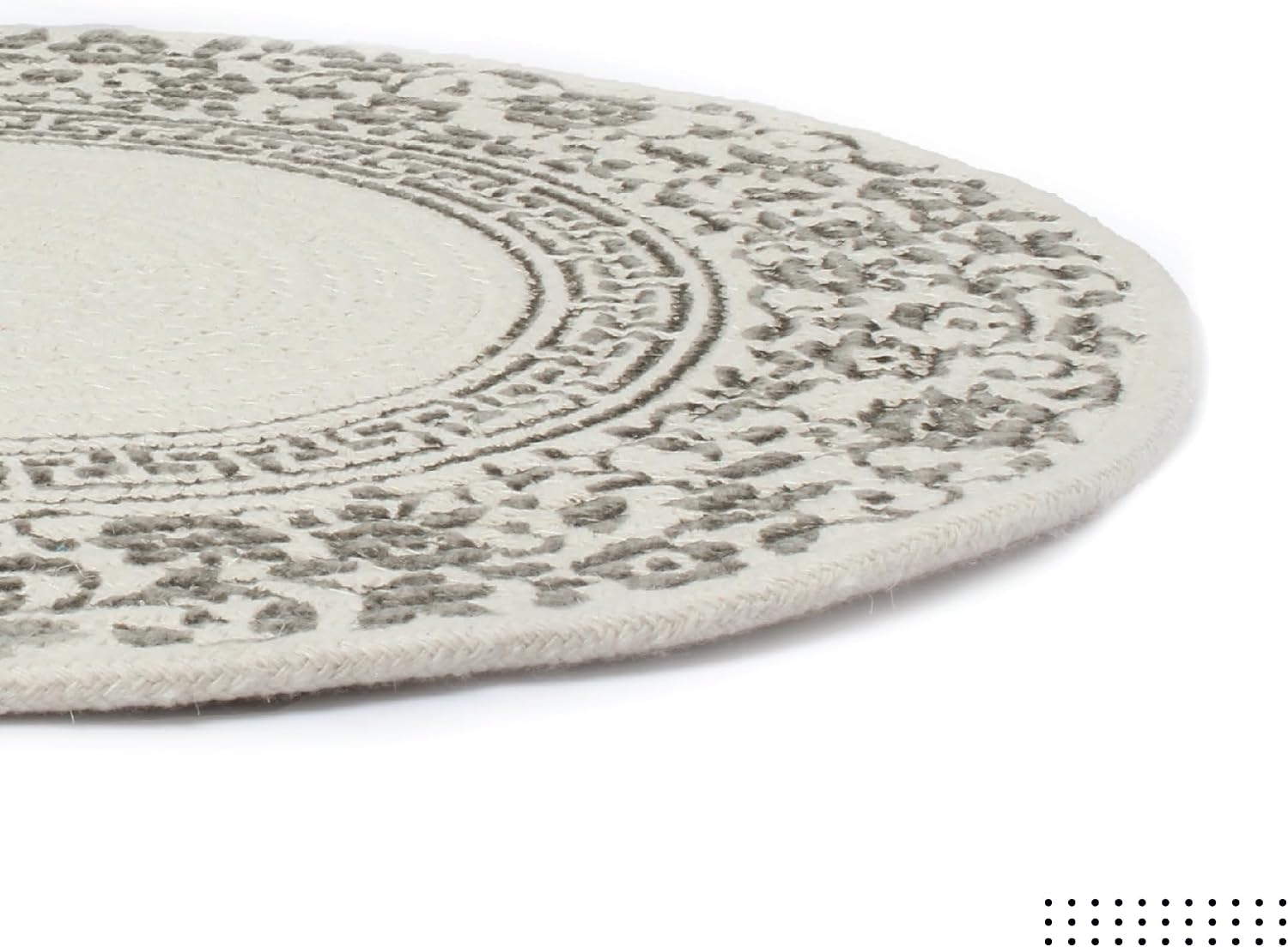 Encasa XO Placemats, Round Cotton Dining Table Mats 13" | Printed Grey, Handcrafted Ribbed Texture | Heat Resistant