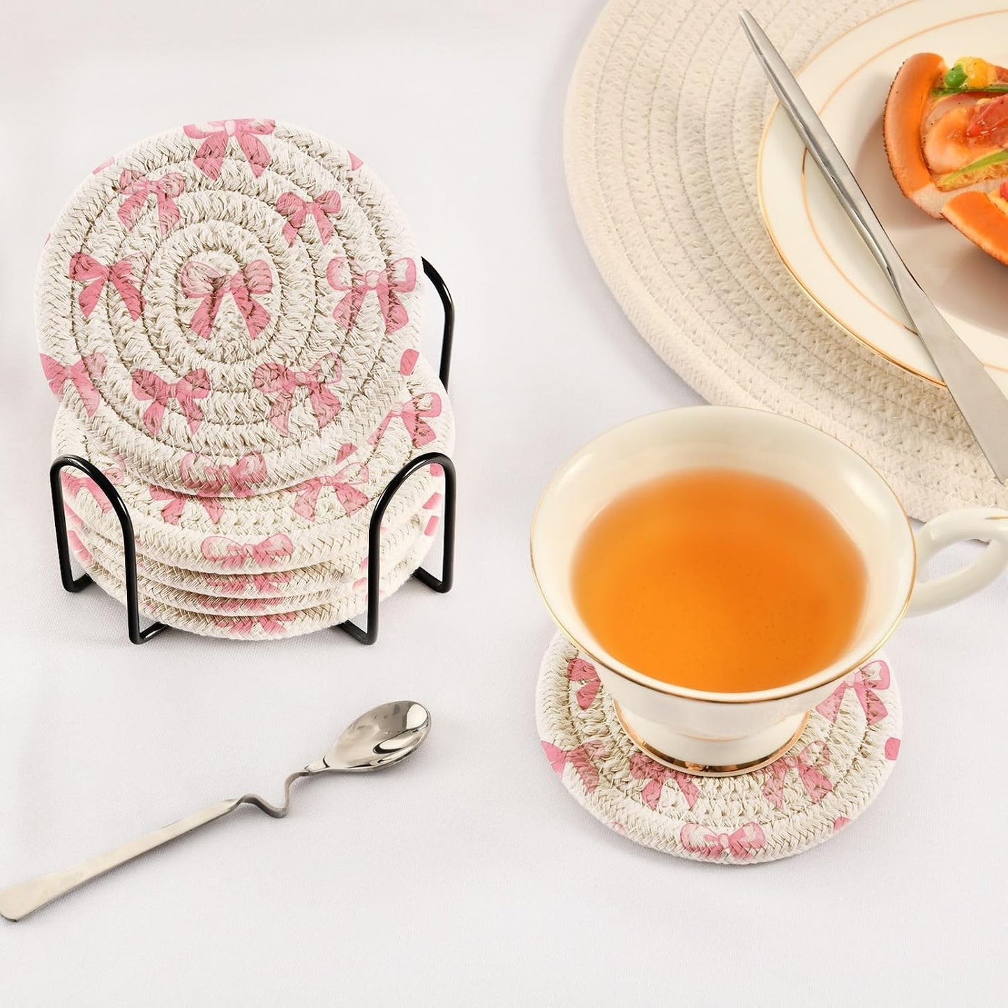 Coasters for Drinks Bows Pattern Absorbing Round Table Mat for Mugs and Cups / Multi 29 / Pink