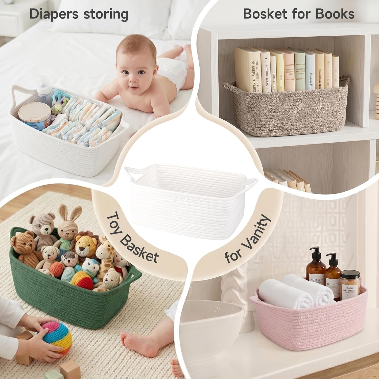 Woven Baby Shower Basket for Nursery & Pet Toys / White / Medium: 13.5l*10w*6h