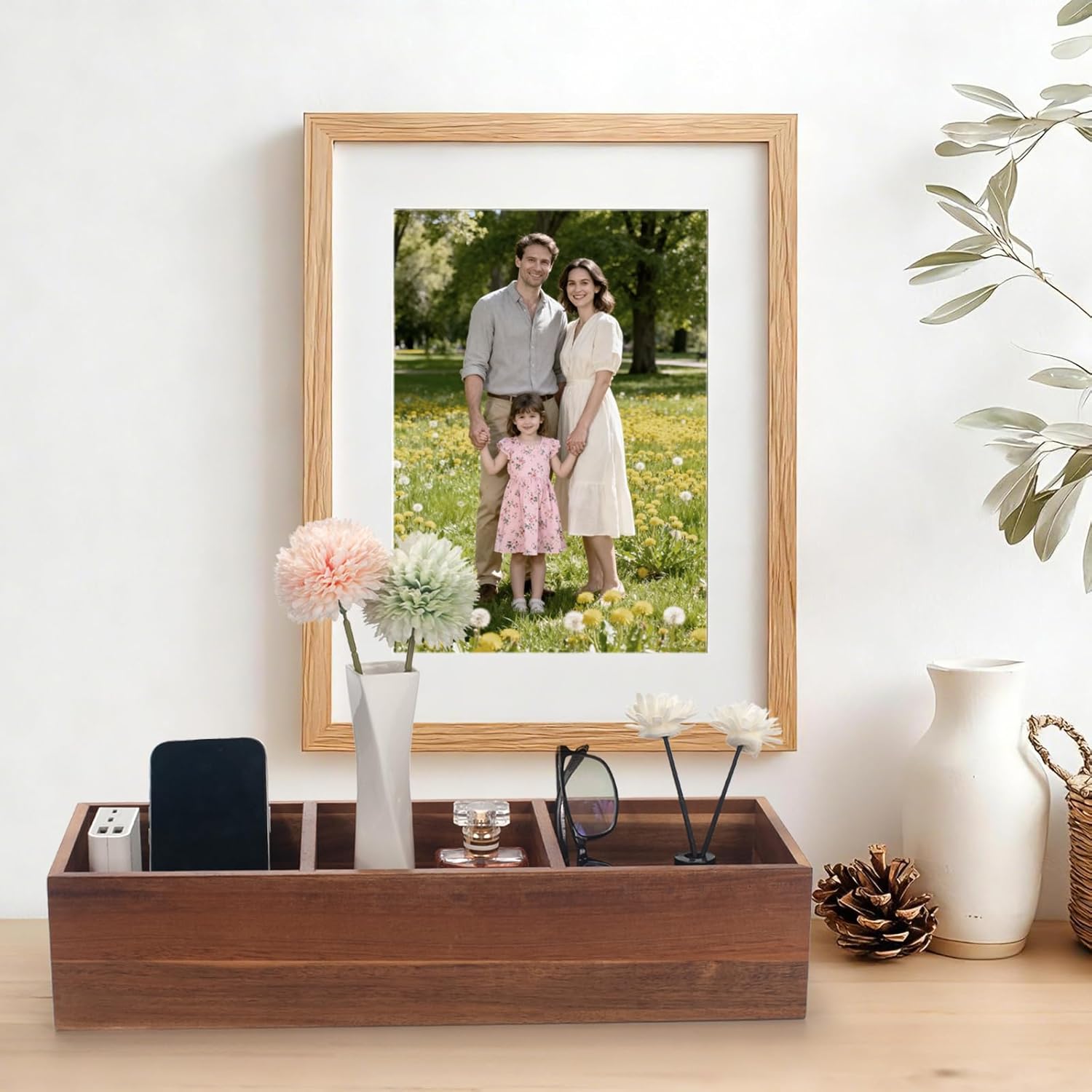 Wood Bathroom Basket / 16.5 x 5.5 x 3.5