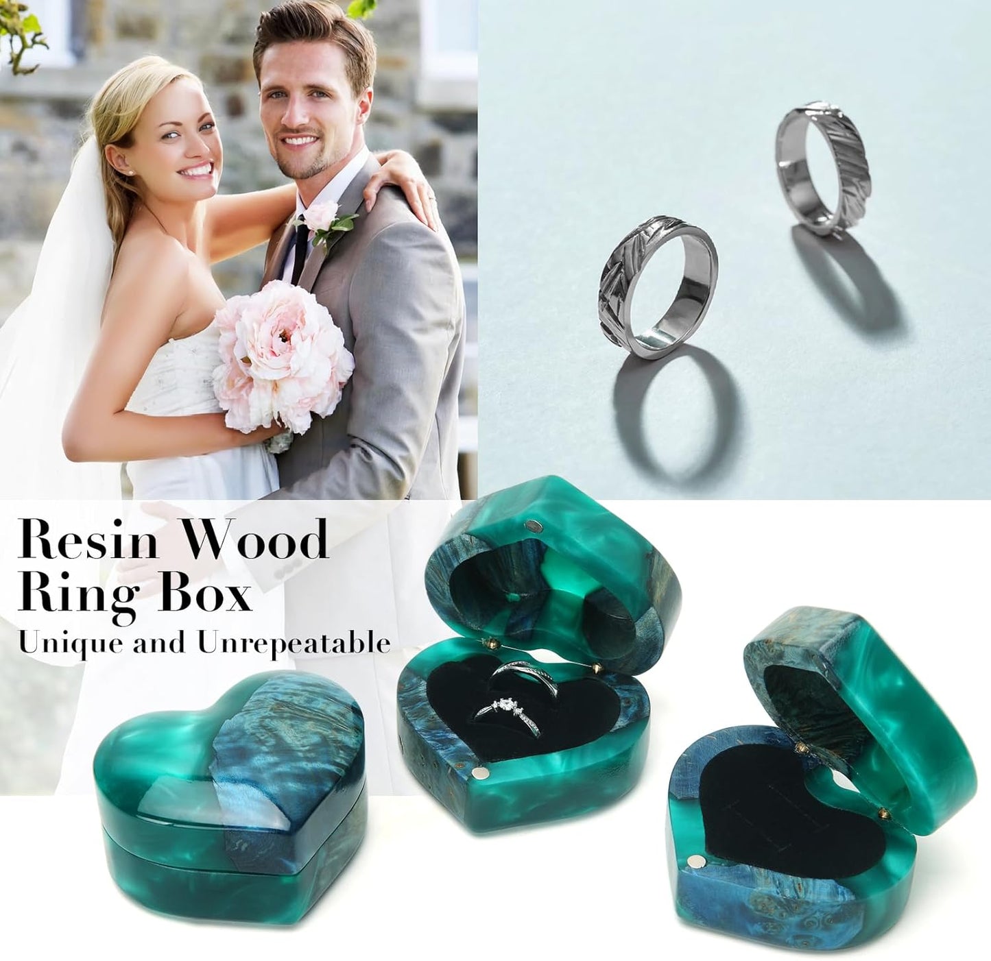 Handmade Resin Wood Engagement Ring Box / Green