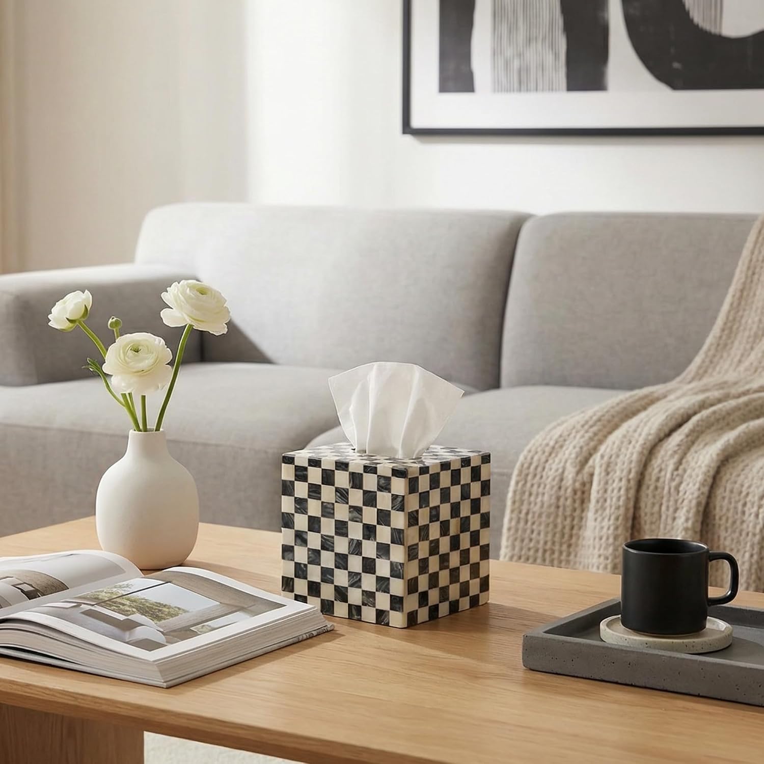 Mother of Pearl Tissue Box Cover / Checkerboard