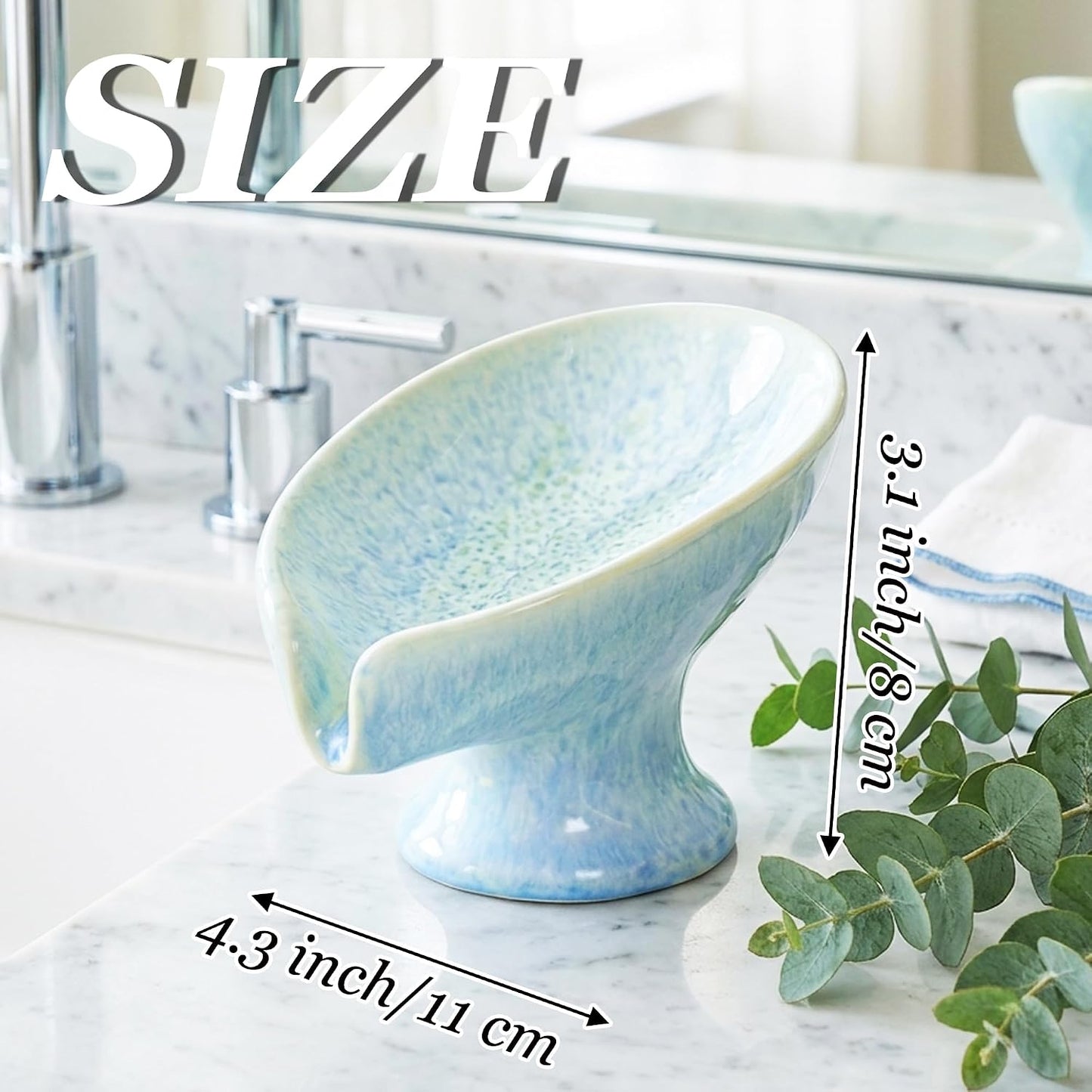 Glacier Leaf Self Draining Bar Soap Holder / Blue