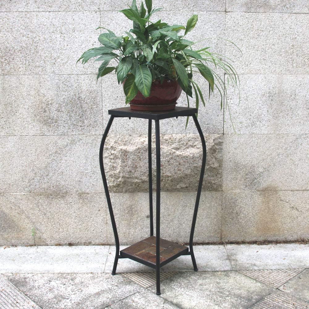 Zhongma 2 Tier 30" Tall Plant Stand with Colorful Slate Top for Balcony, Home, Garden, Backyard Patio with Adjustable