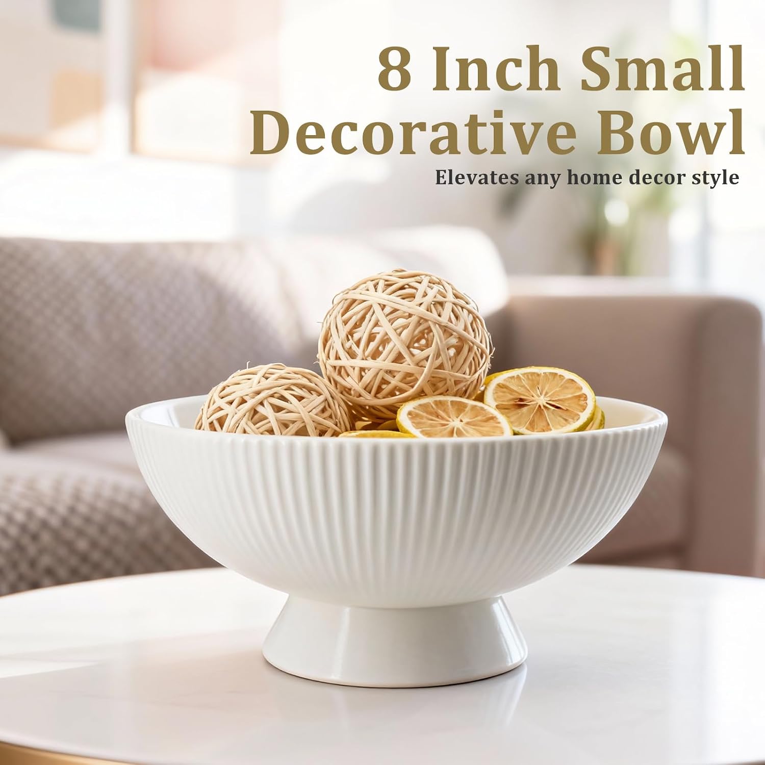 Small Decorative Bowl Multi-Use White Ceramic Fruit & Key Bowl / 8 Inch / Cream White