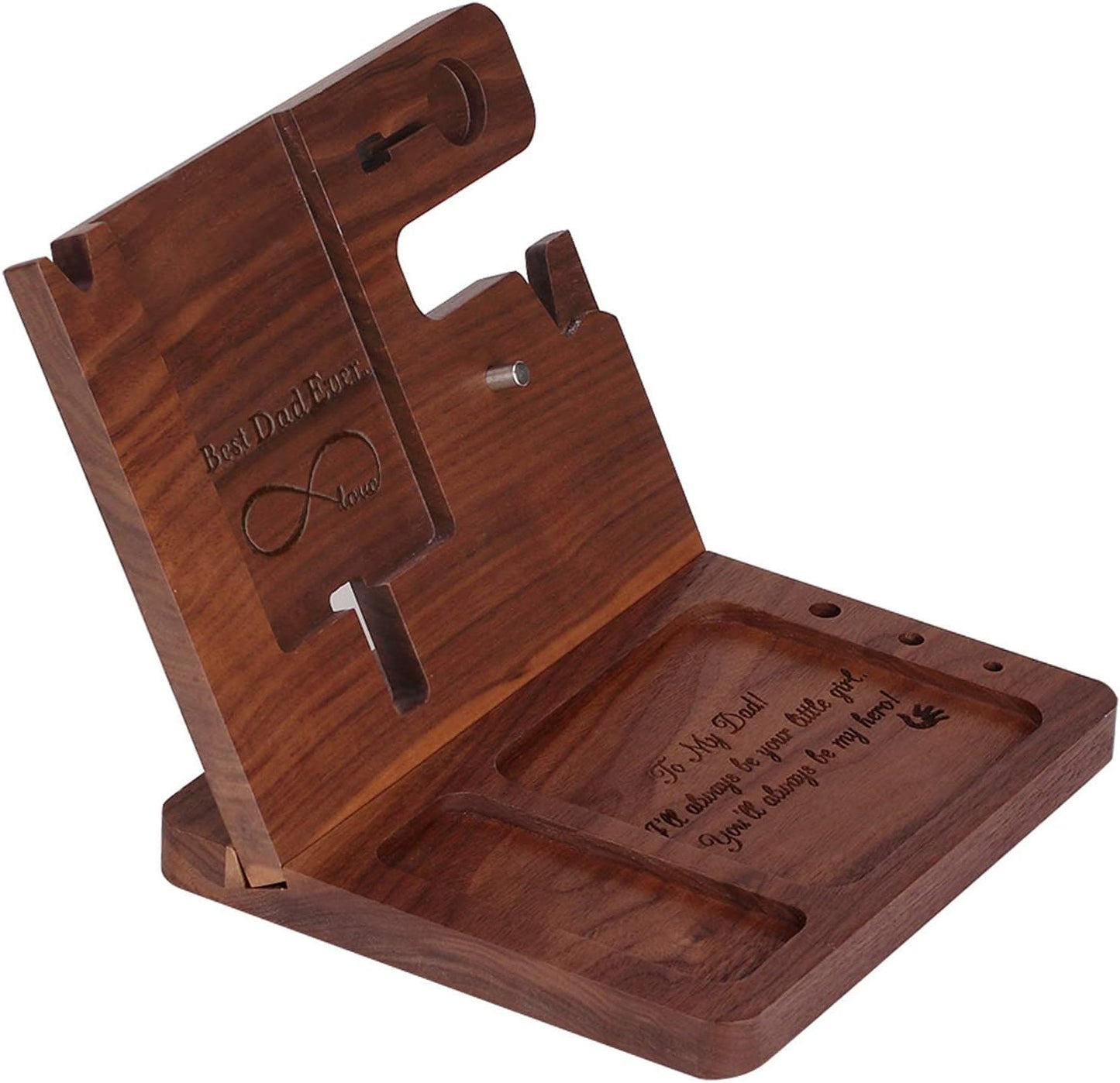 awofer Gifts for Men - Ebony Wood Phone Docking Station - Nightstand with Key Holder, Wallet Stand and Watch Organizer