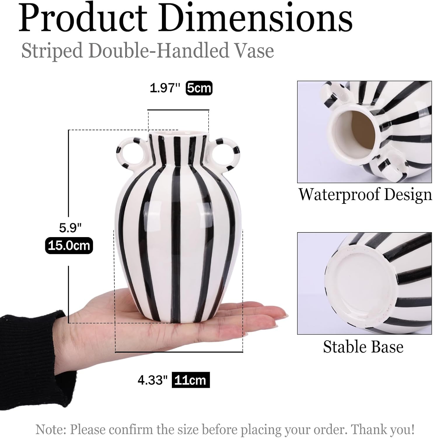 Black and White Ceramic Vase / Black White