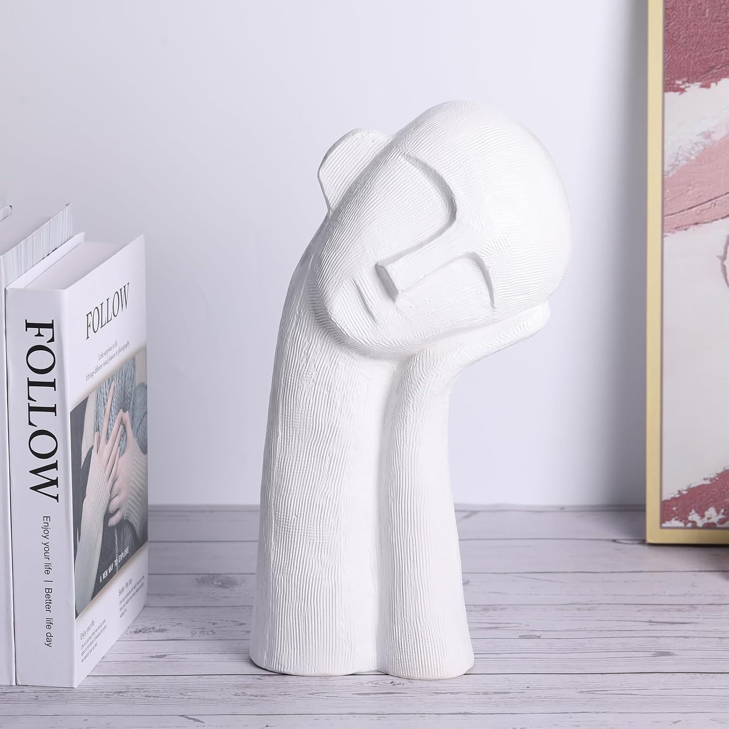 Head Sculpture Ceramic Thinker Statue / White / 14 Inch