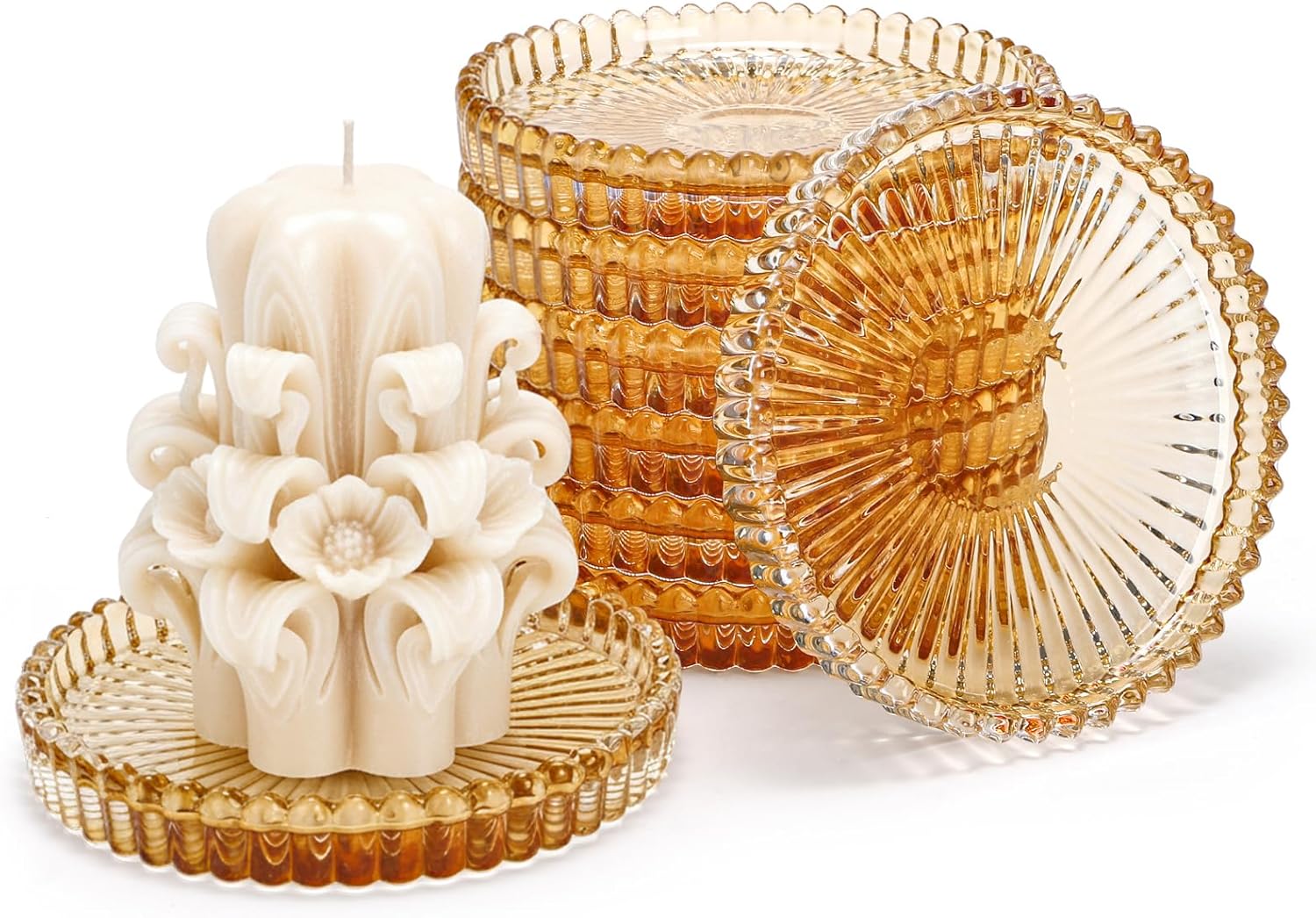Round Crystal Glass Pillar Candle / Clear / 4 Inch / Set of 8