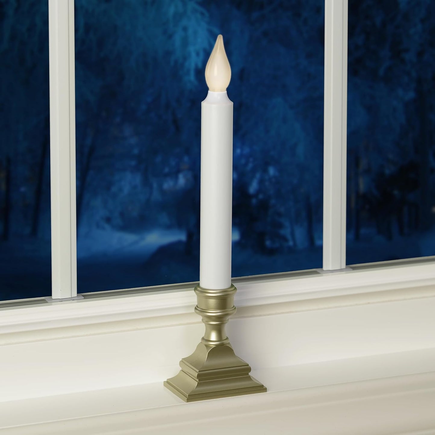 Bright White LED Battery Operated Window Candles, Pewter 4-Pack | Automatic Timer, Bright Hot Spot, Weighted Plastic