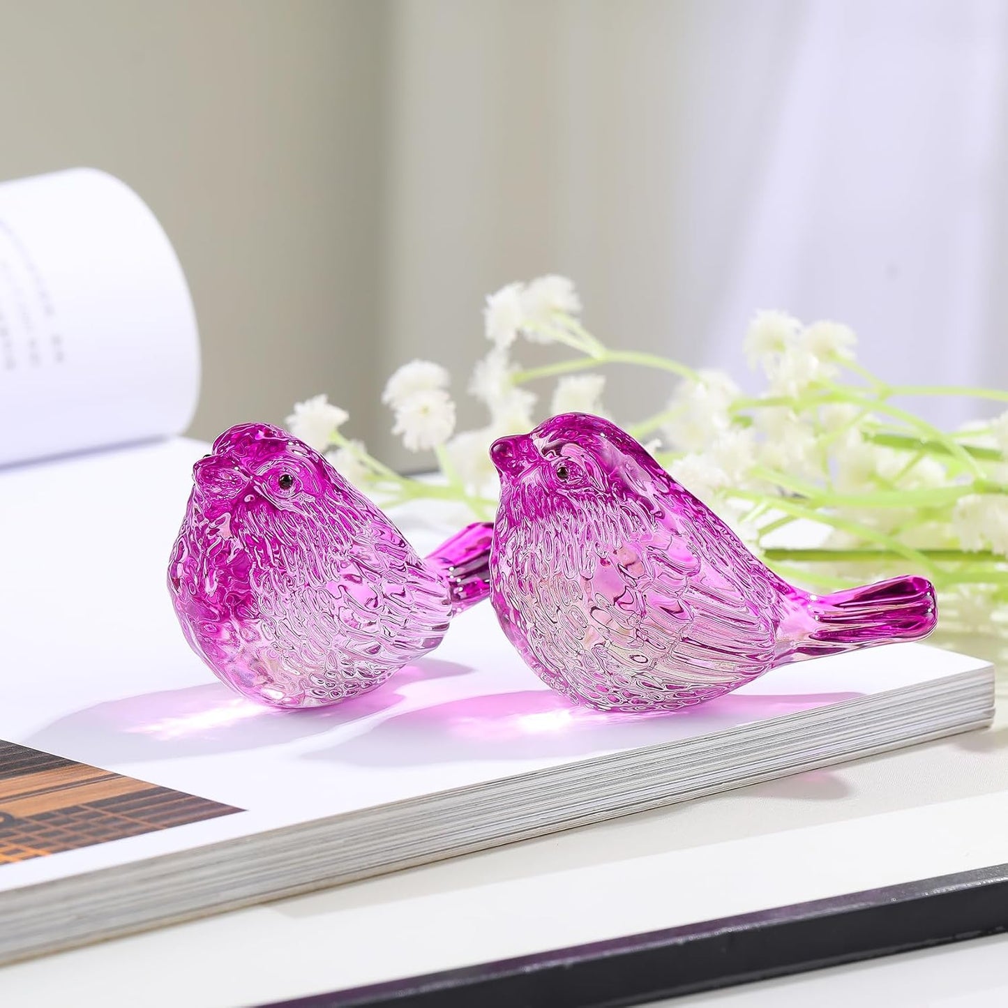 Crystal Birds Figurines Handmade Bird Gifts for Women Men Bird Lovers Glass / Purple / Set of 2