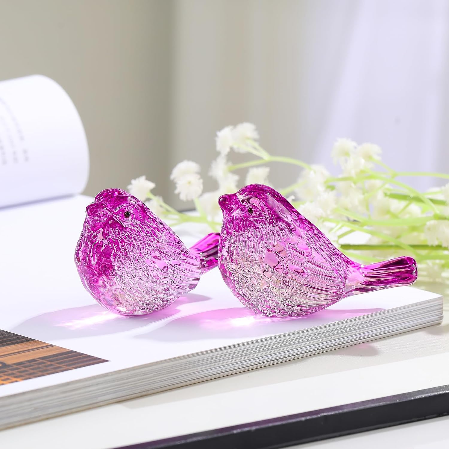 Crystal Birds Figurines Handmade Bird Gifts for Women Men Bird Lovers Glass / Purple / Set of 2