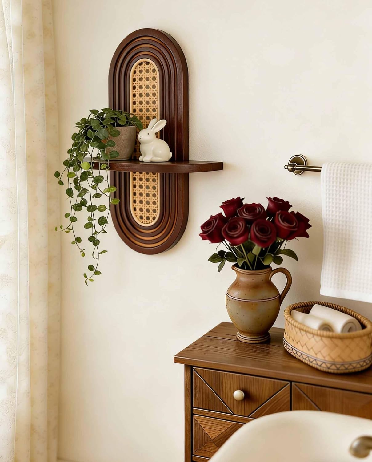 1pc Mid-Century Modern Wall Shelf / Walnut