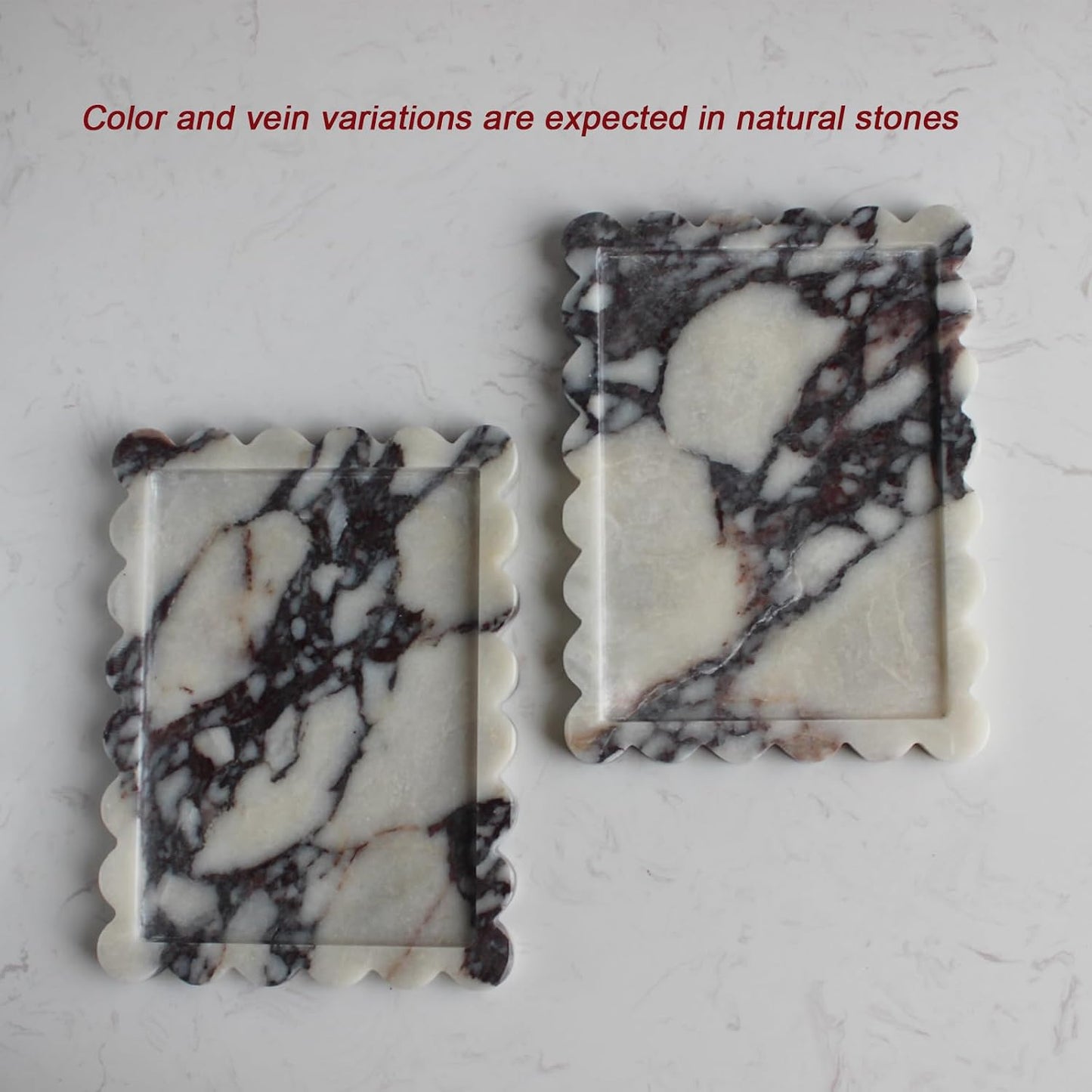 Natural Scalloped Marble Tray / Calacatta Purple / 10.8 x 8