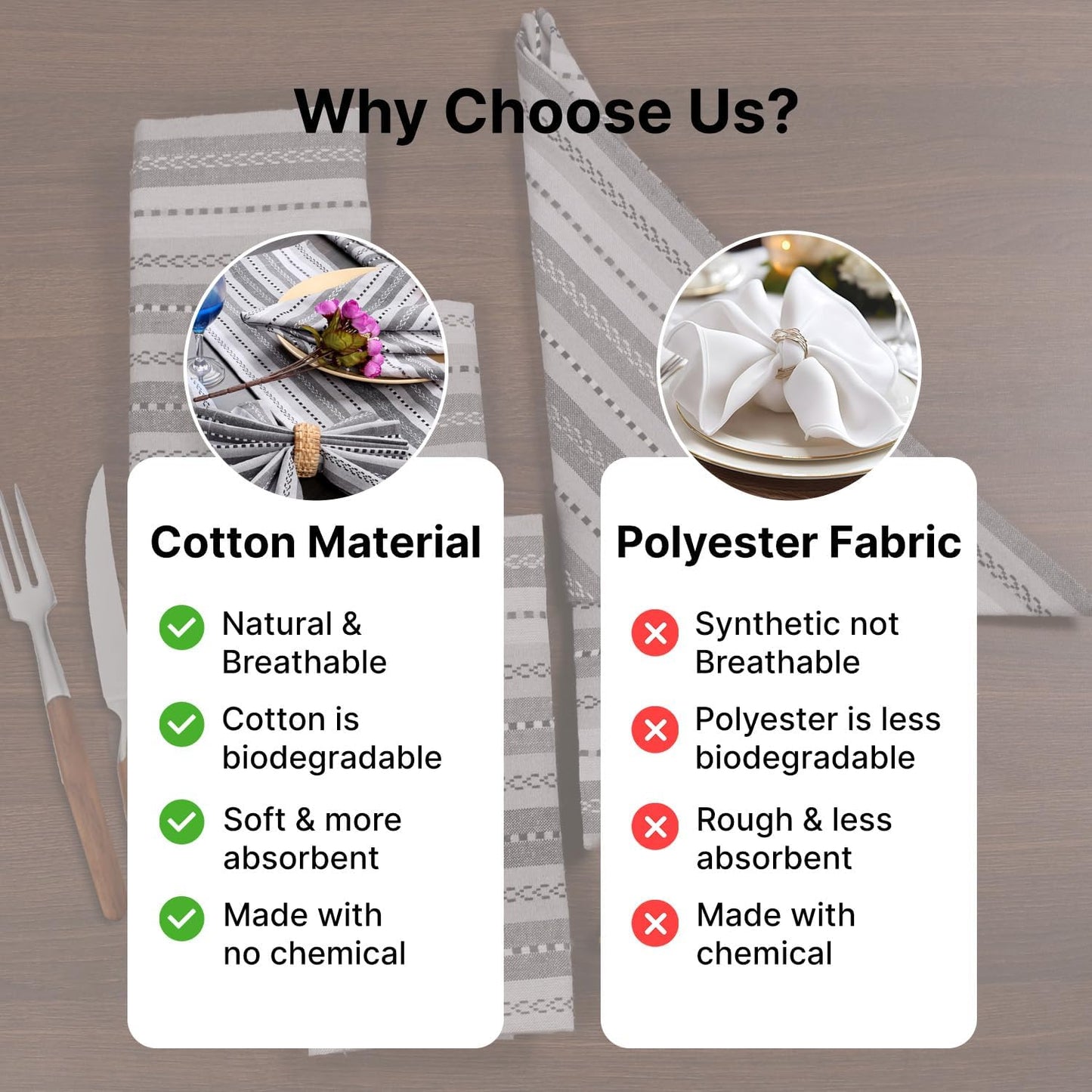 LFH Home Cotton Rich Cloth Salsa Napkin Set of 12 Washable Soft Durable Striped Table Napkins for Dining Wedding, Daily