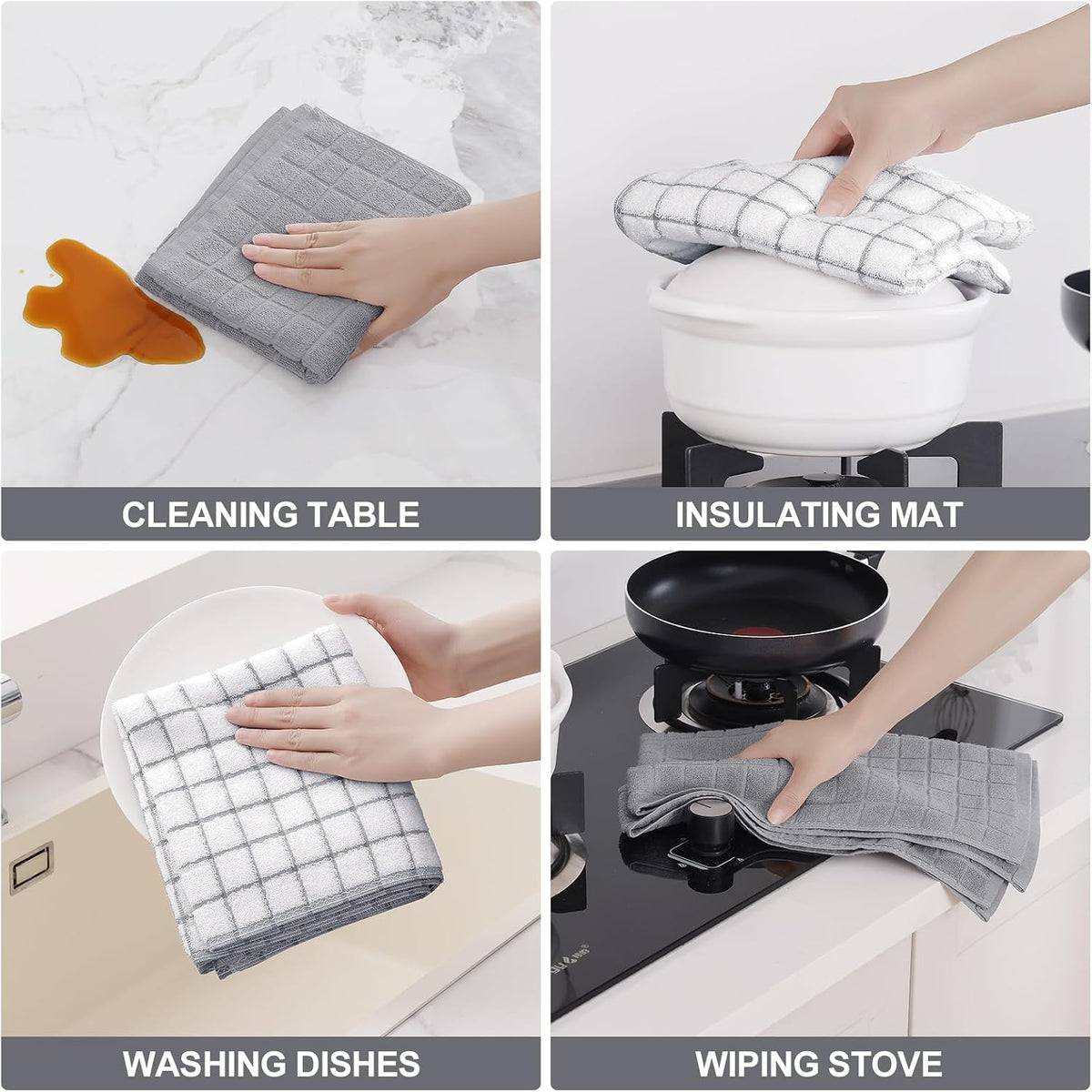 Homaxy Large Premium Cotton Kitchen Towels 16"x 28", 6 Pack, Light Grey | Natural Ring Spun 390 GSM Dish Towels, Super