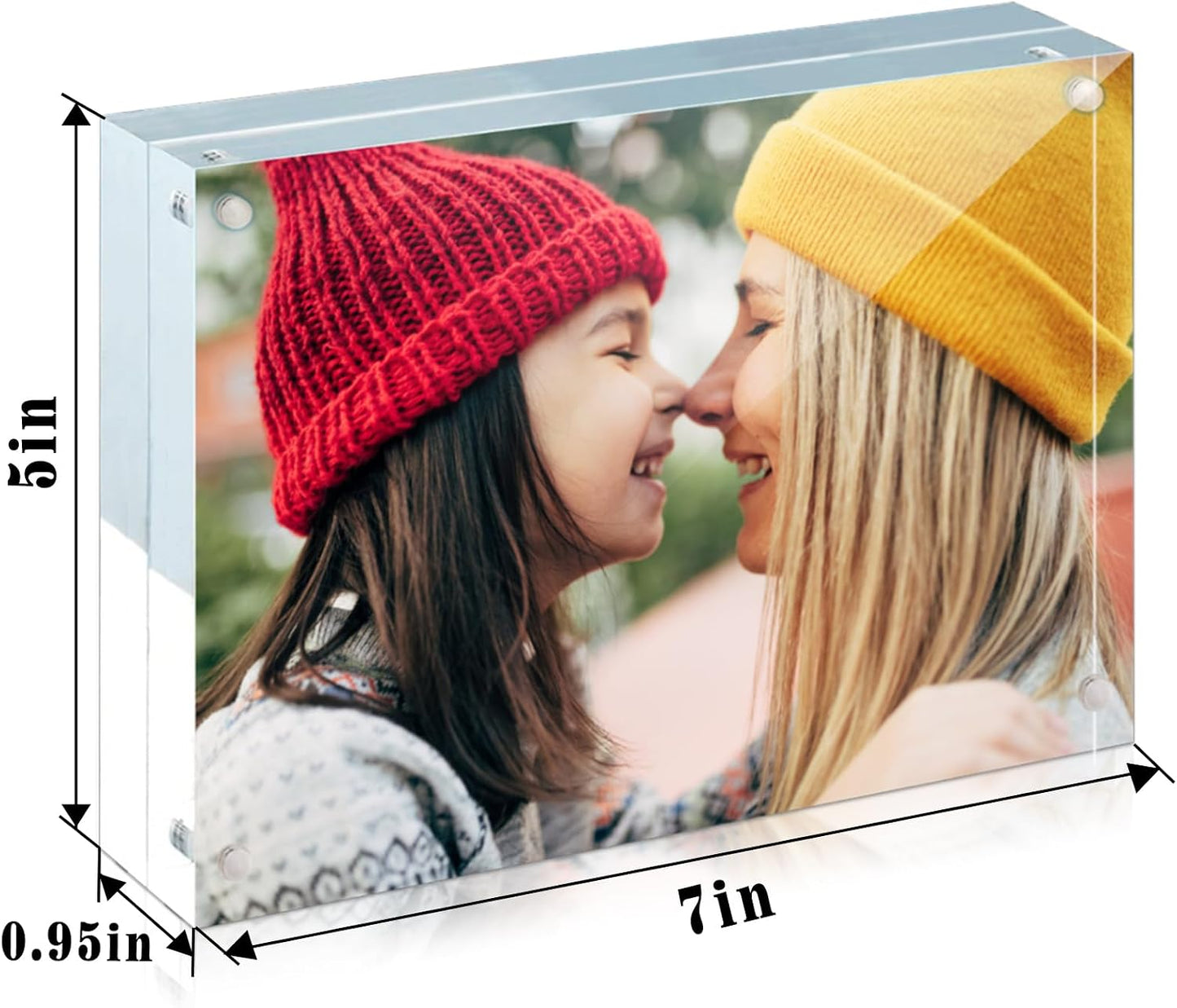 ILYXY 5 Pack Acrylic Frame 5x7, 20% Thicker, 24mm Thick Frameless Clear Picture Frame, Double Sided Magnetic Photo