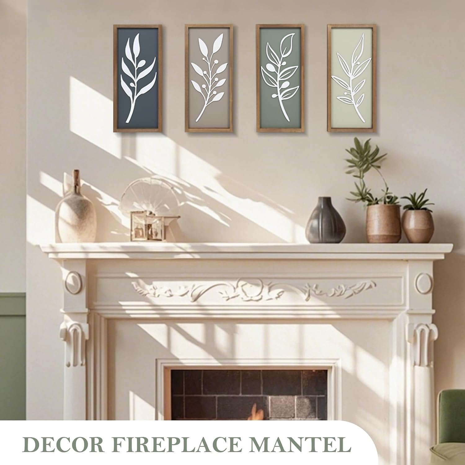 Minimalist Botanical Farmhouse Bathroom Wall Decor / Tree Leaf Brown / Set of 4