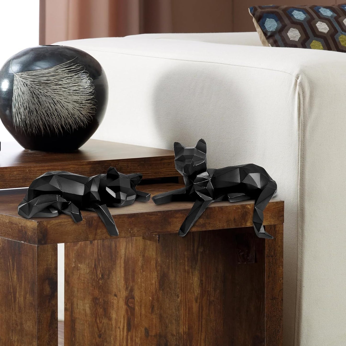 Modern Geometric Cat Figurines / Black