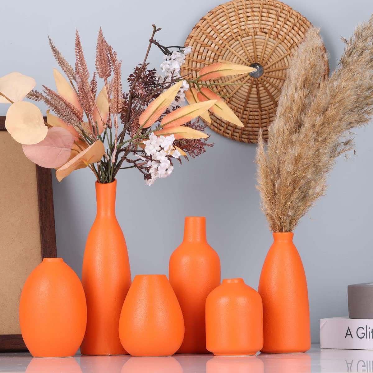 Orange Ceramic Bud Vases / Orange Set / Set of 6
