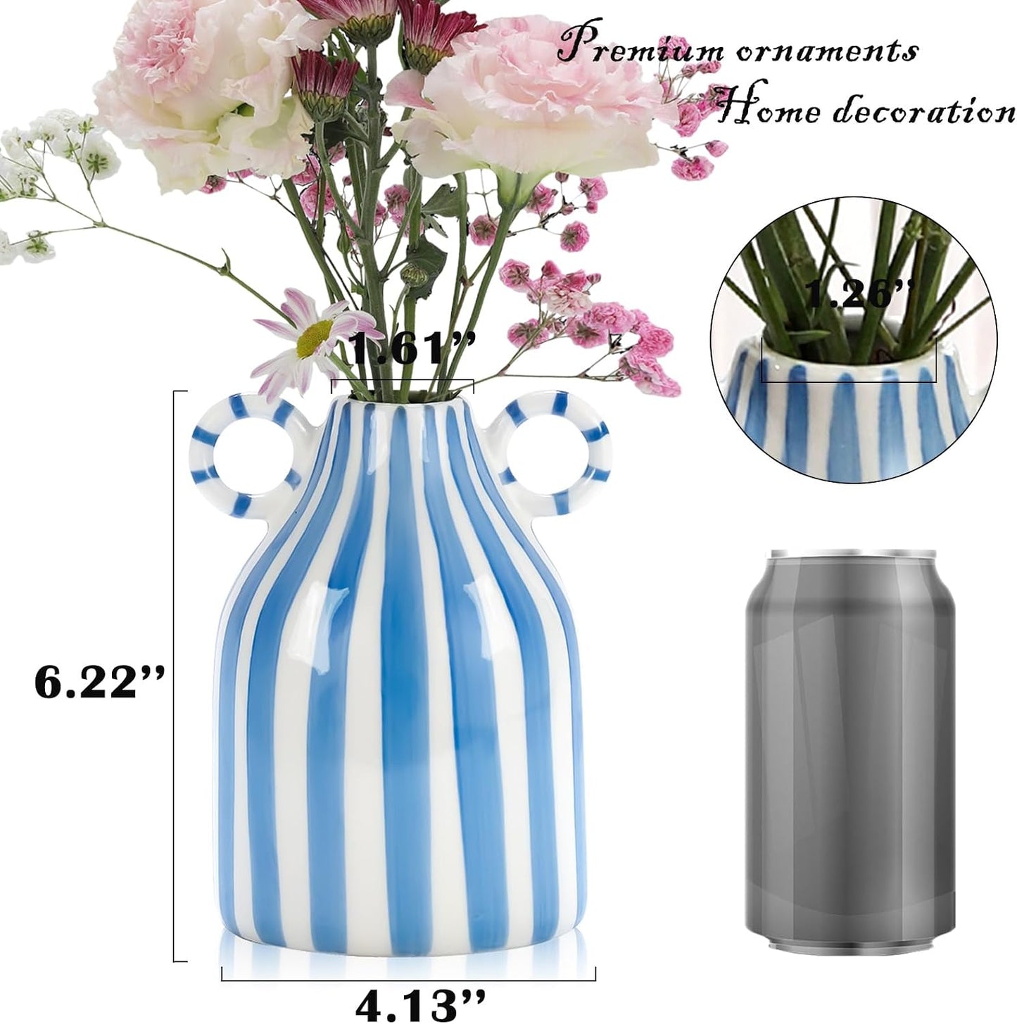 Striped Ceramic Vase / Blue and White