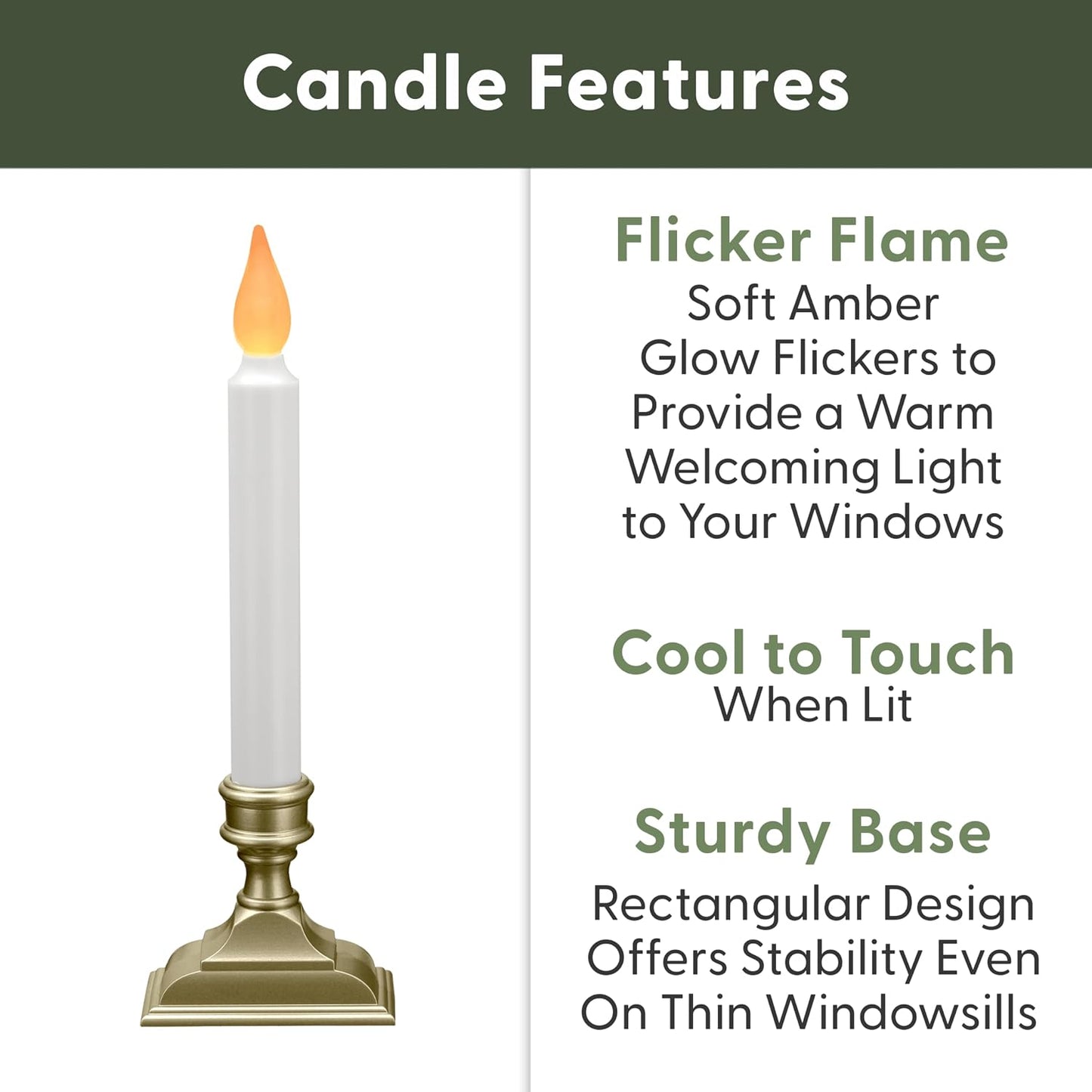 Battery Operated LED Window Candles with Timer, Pewter | Flickering Amber Flame, Flameless Christmas Window Sill