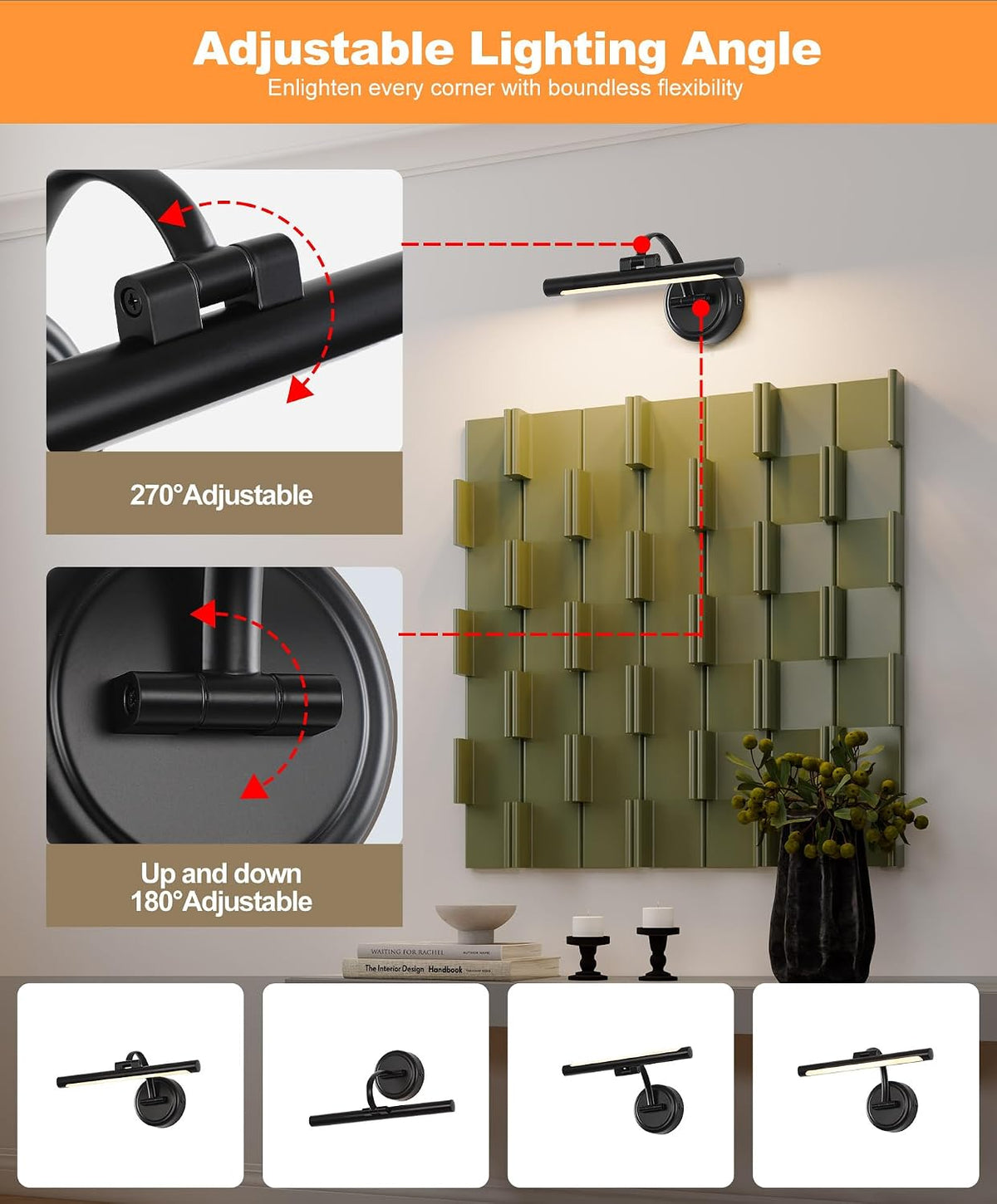 Tassuowell Rechargeable Picture Light for Wall, Cordless Art Lights Battery Operated, Dimmable Wall Light with Remote &