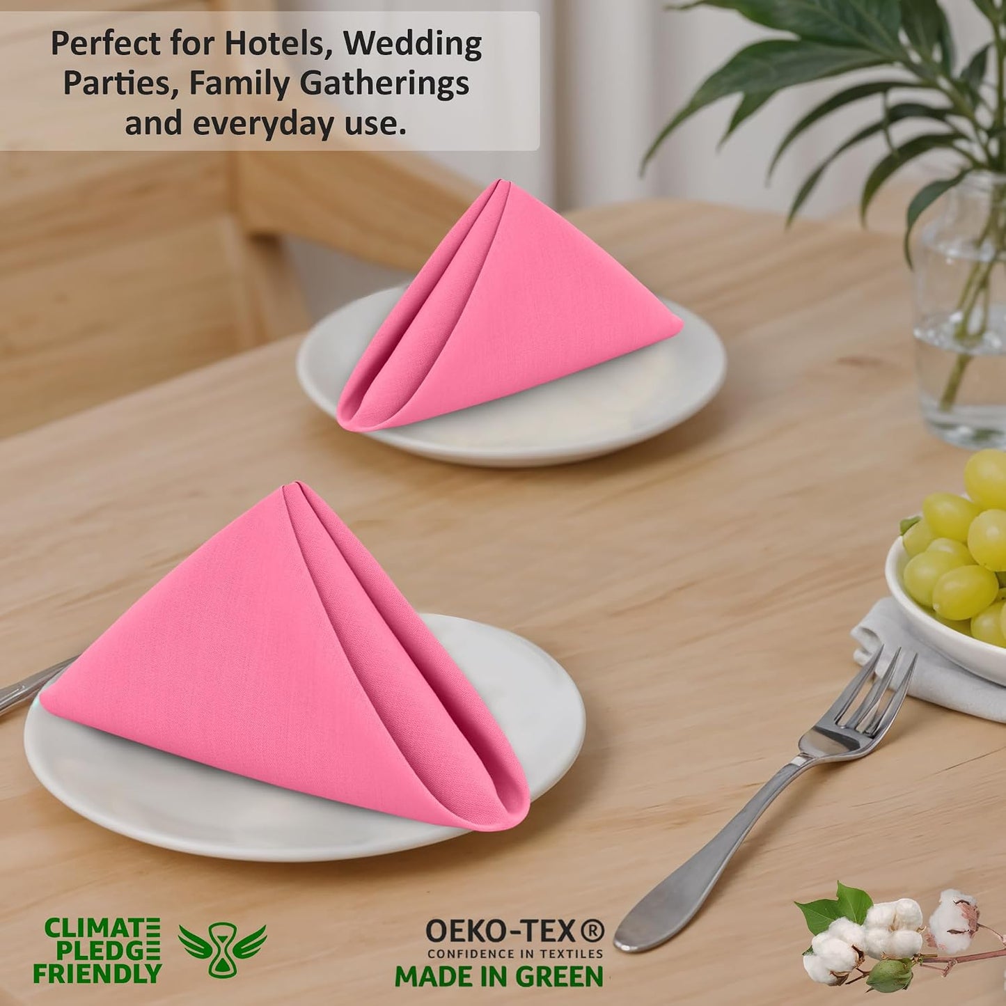 Ruvanti Cloth Napkins Set of 12, 100% Cotton 18”x18” - Pink | Washable, Soft, Durable & Absorbent Everyday Napkins. For